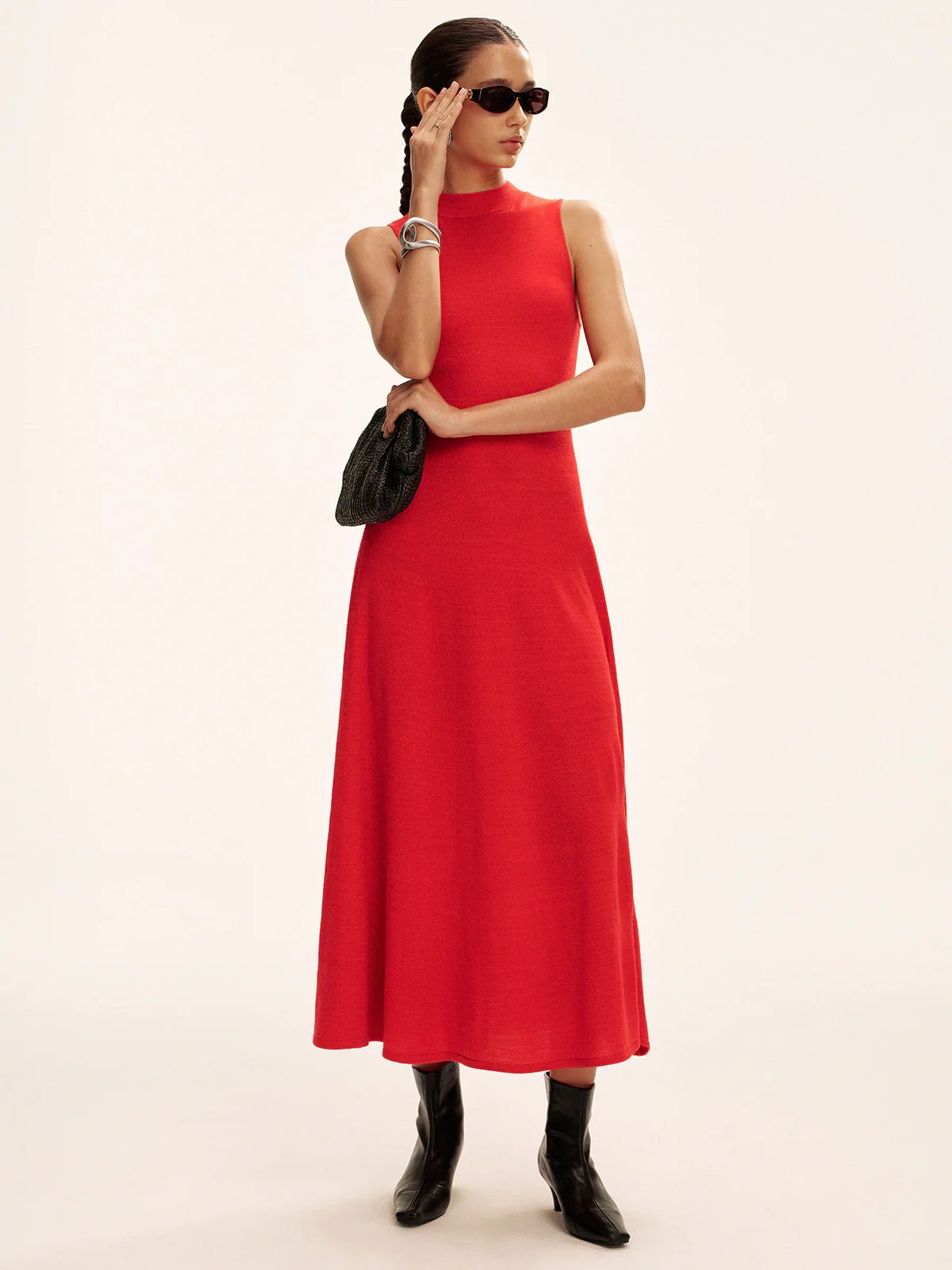 Sleeveless Mock Neck Wool Blend Maxi Sweater Dress - Image 3