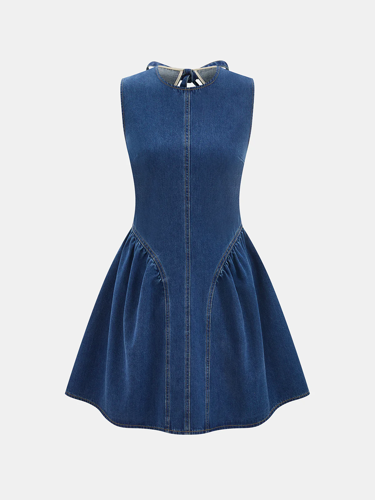 Sleeveless Open Back Denim Mini Dress - Image 2