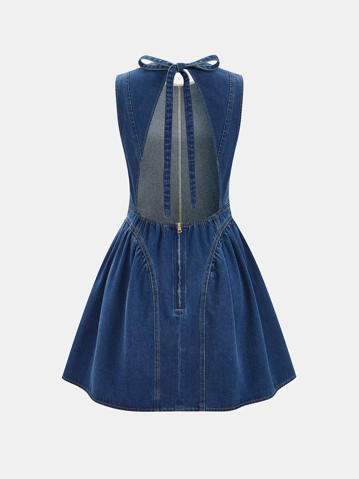 Sleeveless Open Back Denim Mini Dress - Image 3
