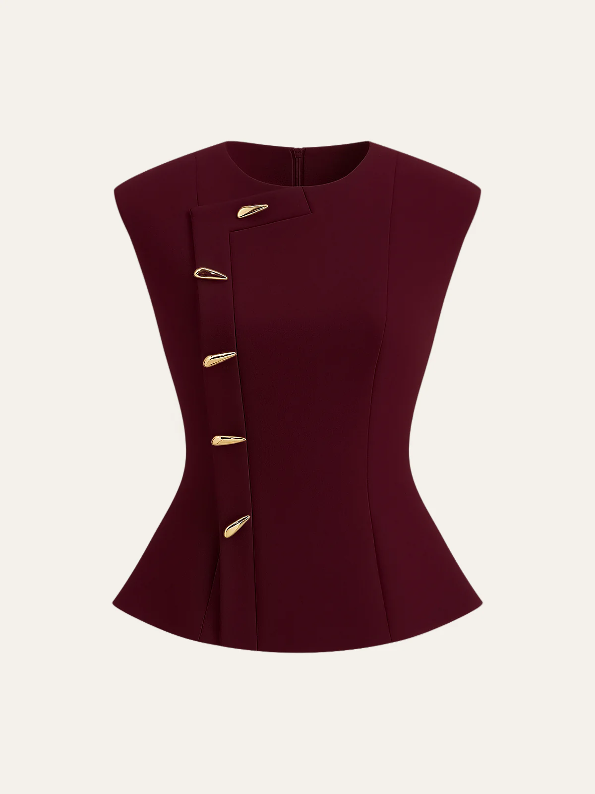 Sleeveless Peplum Top with Metal Buttons - Image 6