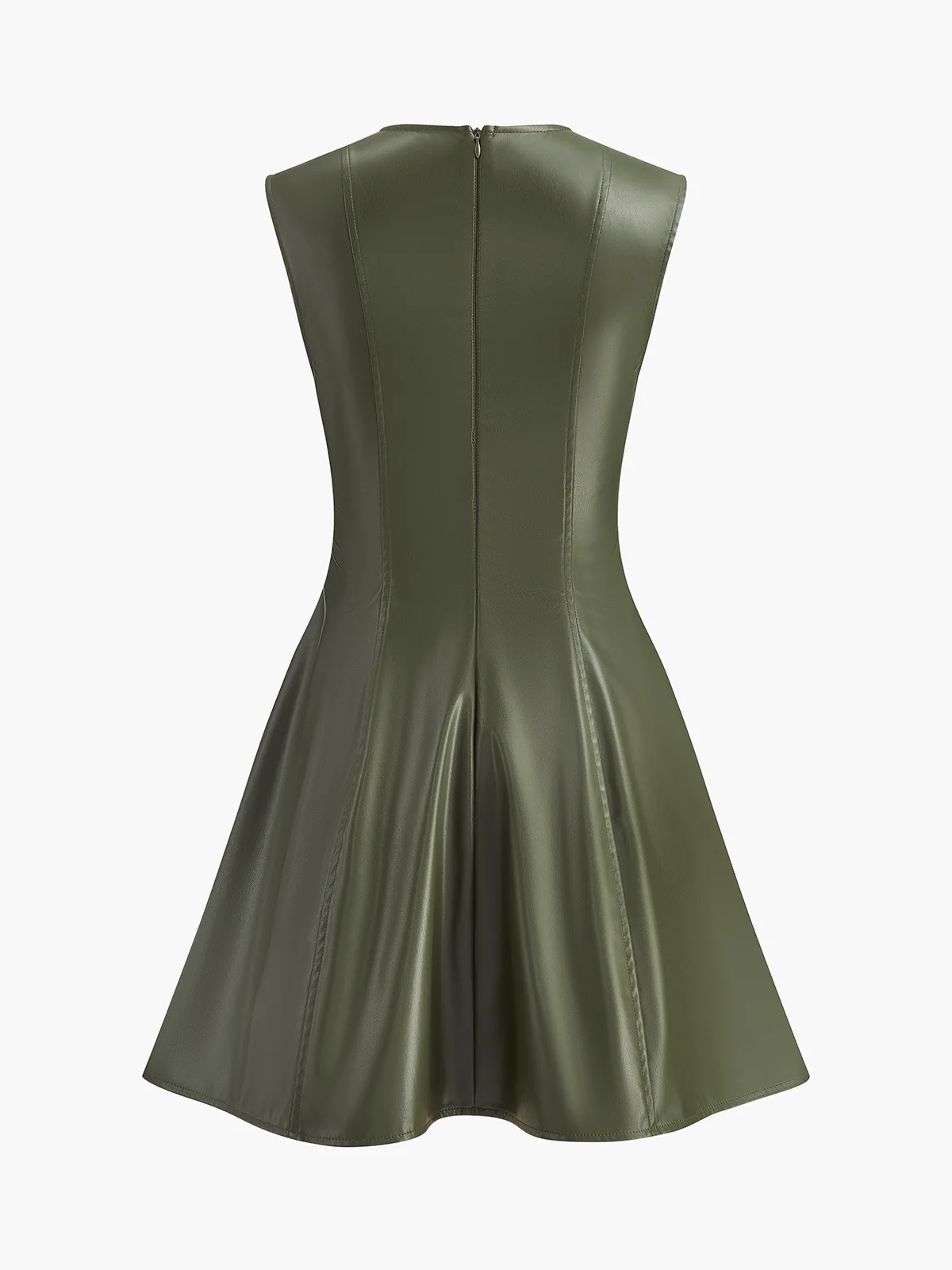Sleeveless Pleated Faux Leather Short Dress - Image 9