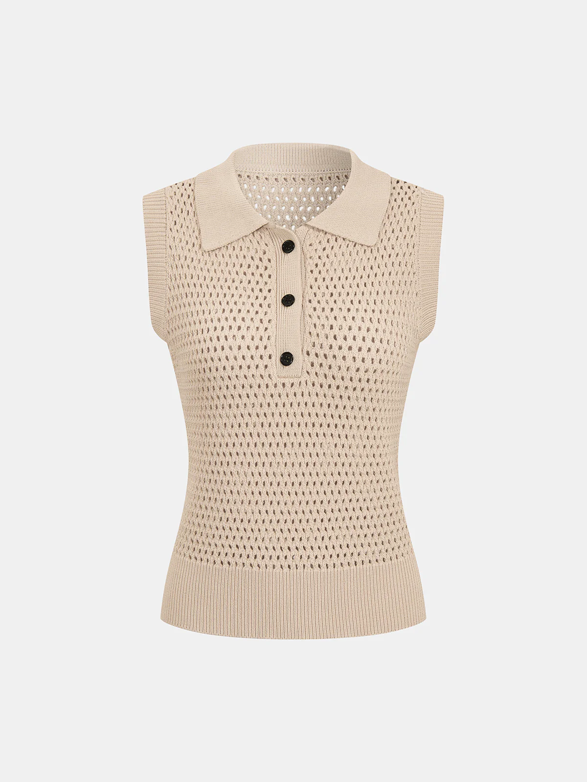 Sleeveless Polo Open Knit Top - Image 2