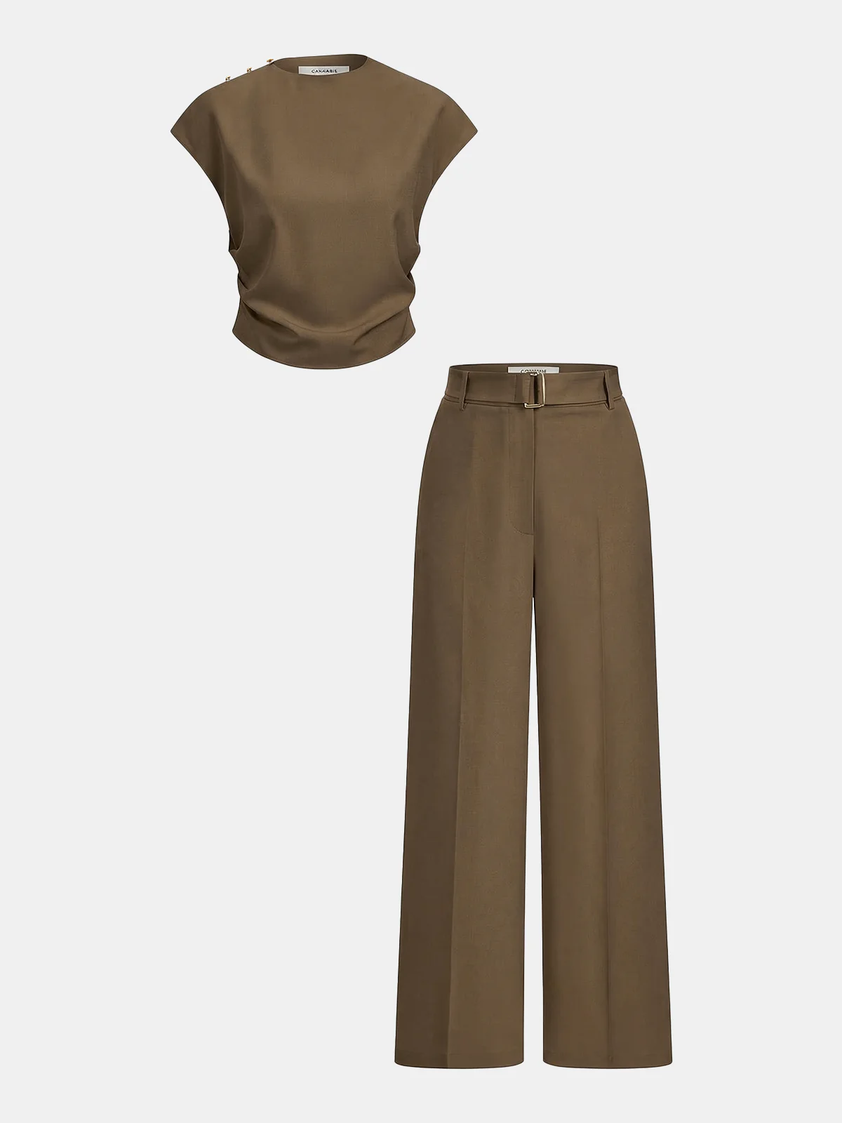 Sleeveless Ruched Top & Wide-Leg Pants Set - Image 10