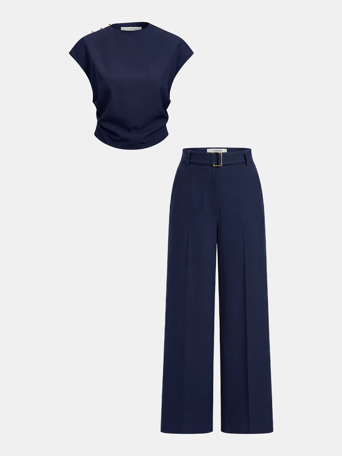 Sleeveless Ruched Top & Wide-Leg Pants Set - Image 11
