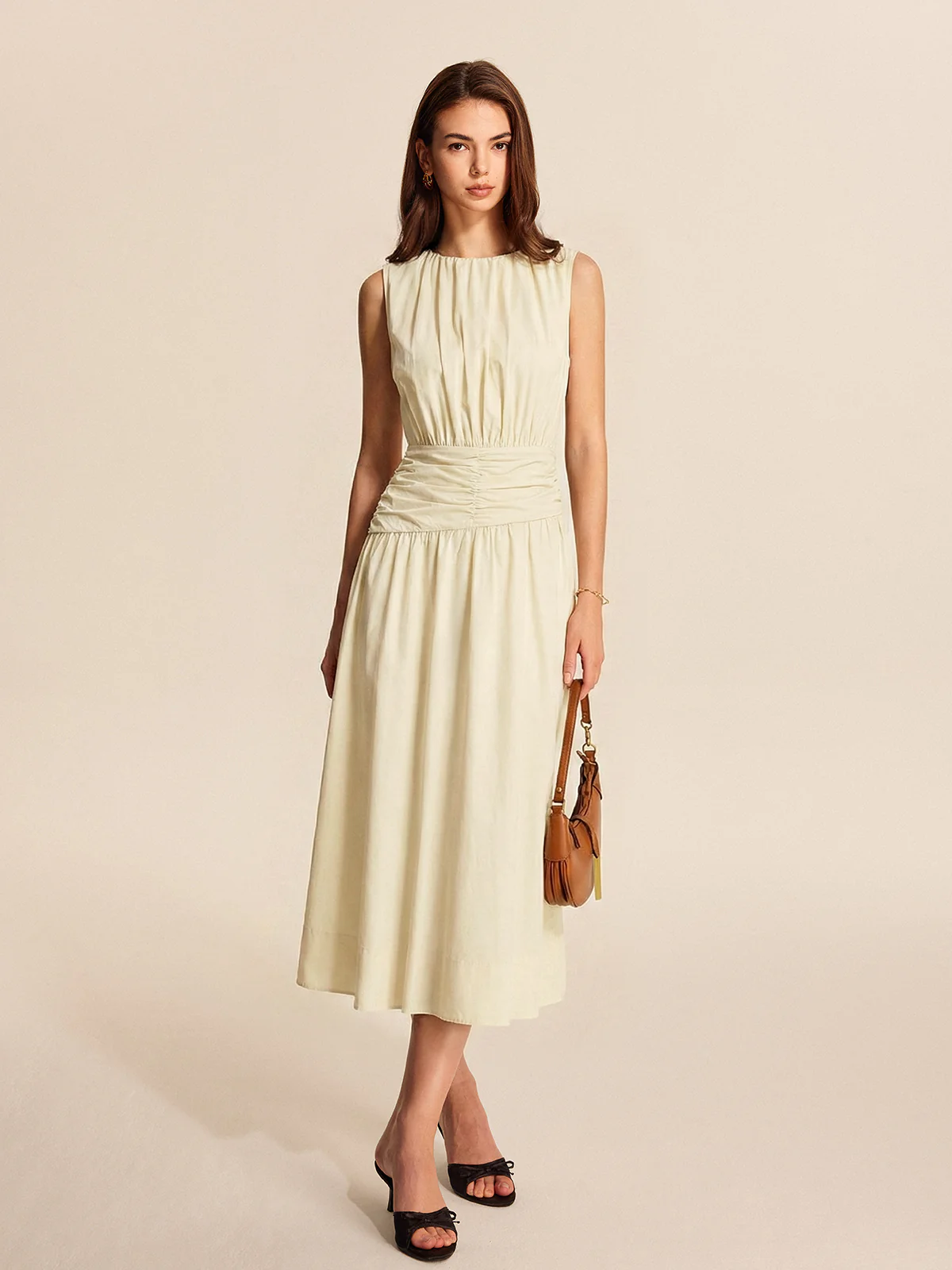 Sleeveless Ruched Waist Midi Dress