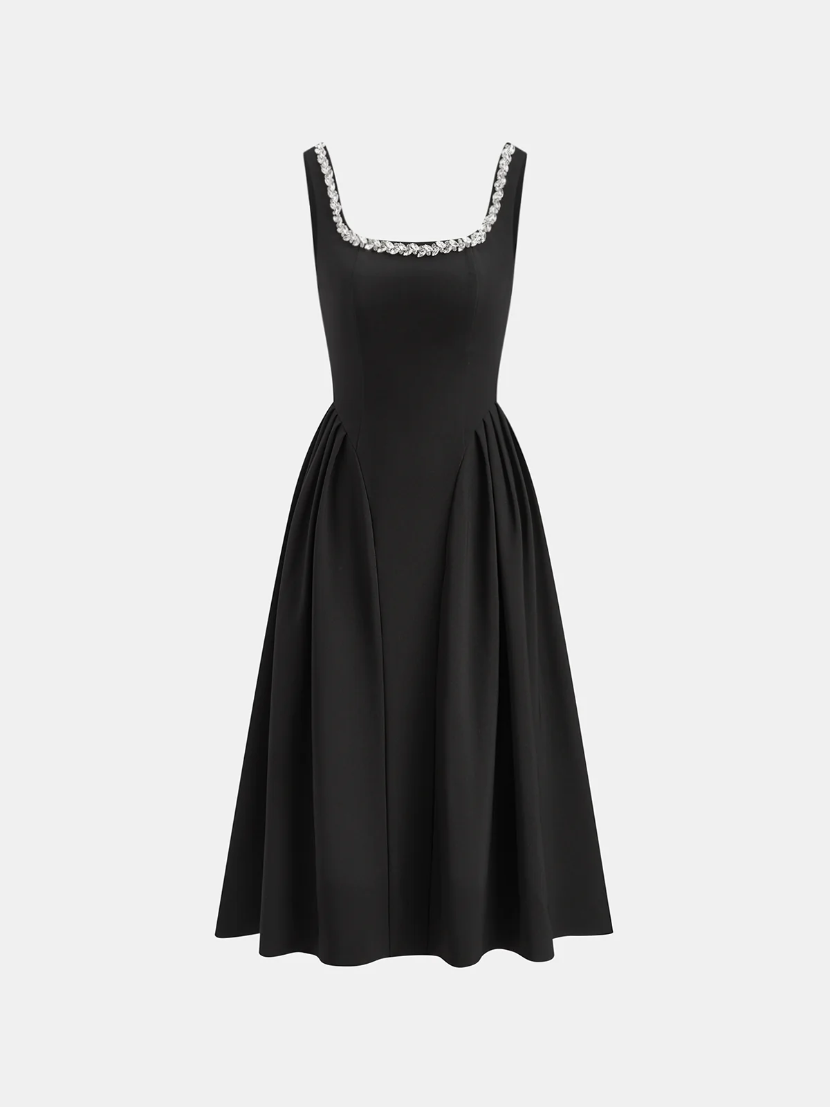 Sleeveless Square Neck Diamond Trim Flare Dress - Image 2
