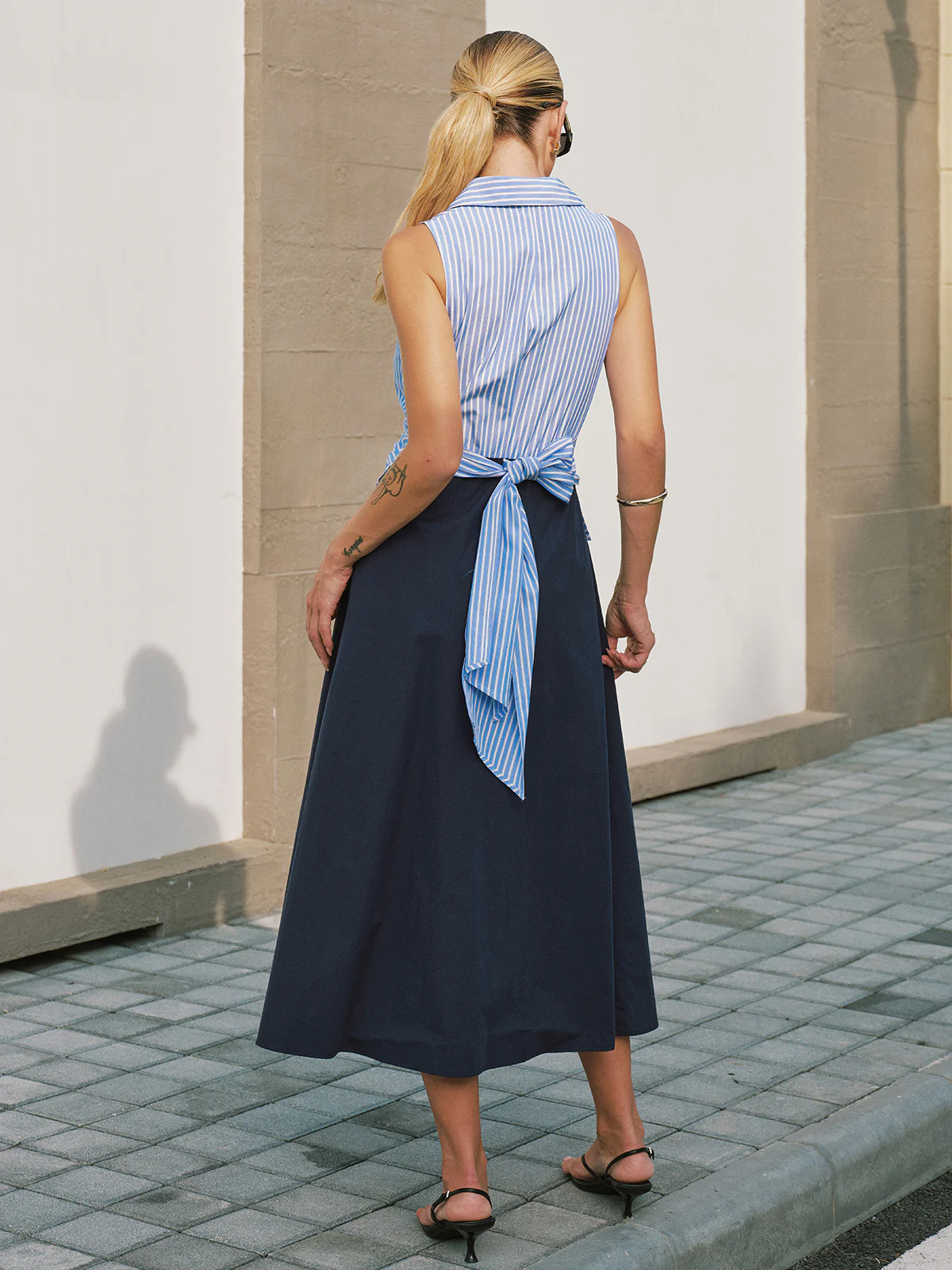 Sleeveless Striped Patchwork Midi Dress - Image 2
