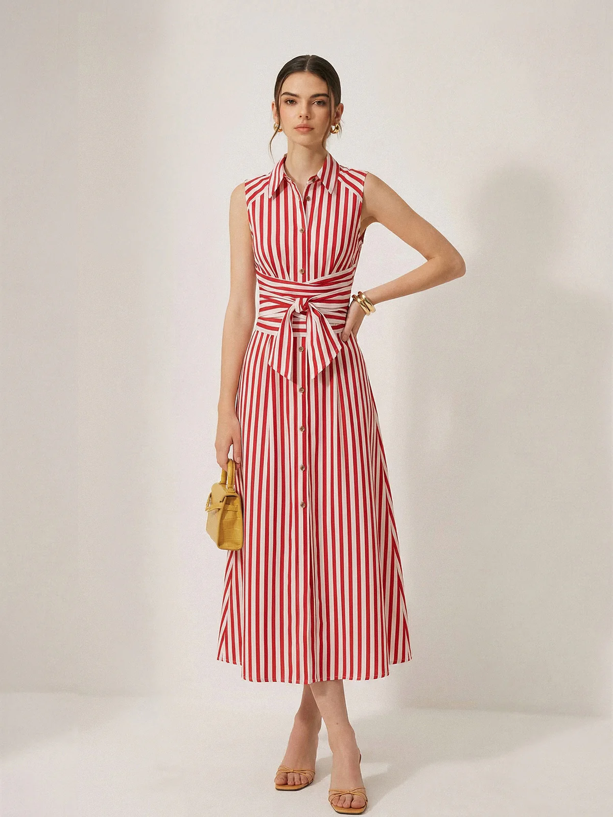 Sleeveless Striped Tie Waist Maxi Dress - Image 6