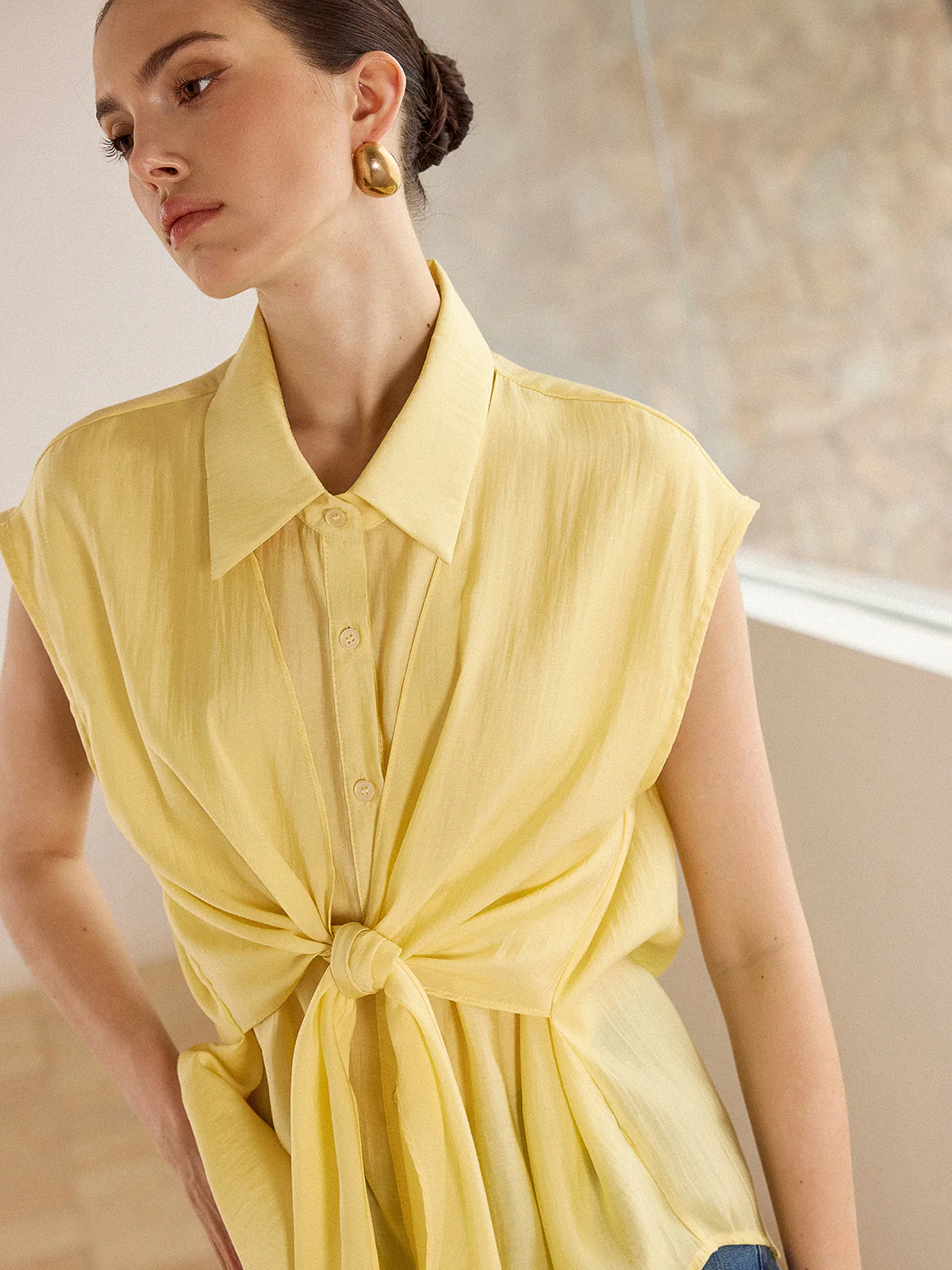 Sleeveless Tie-Front Blouse - Image 2