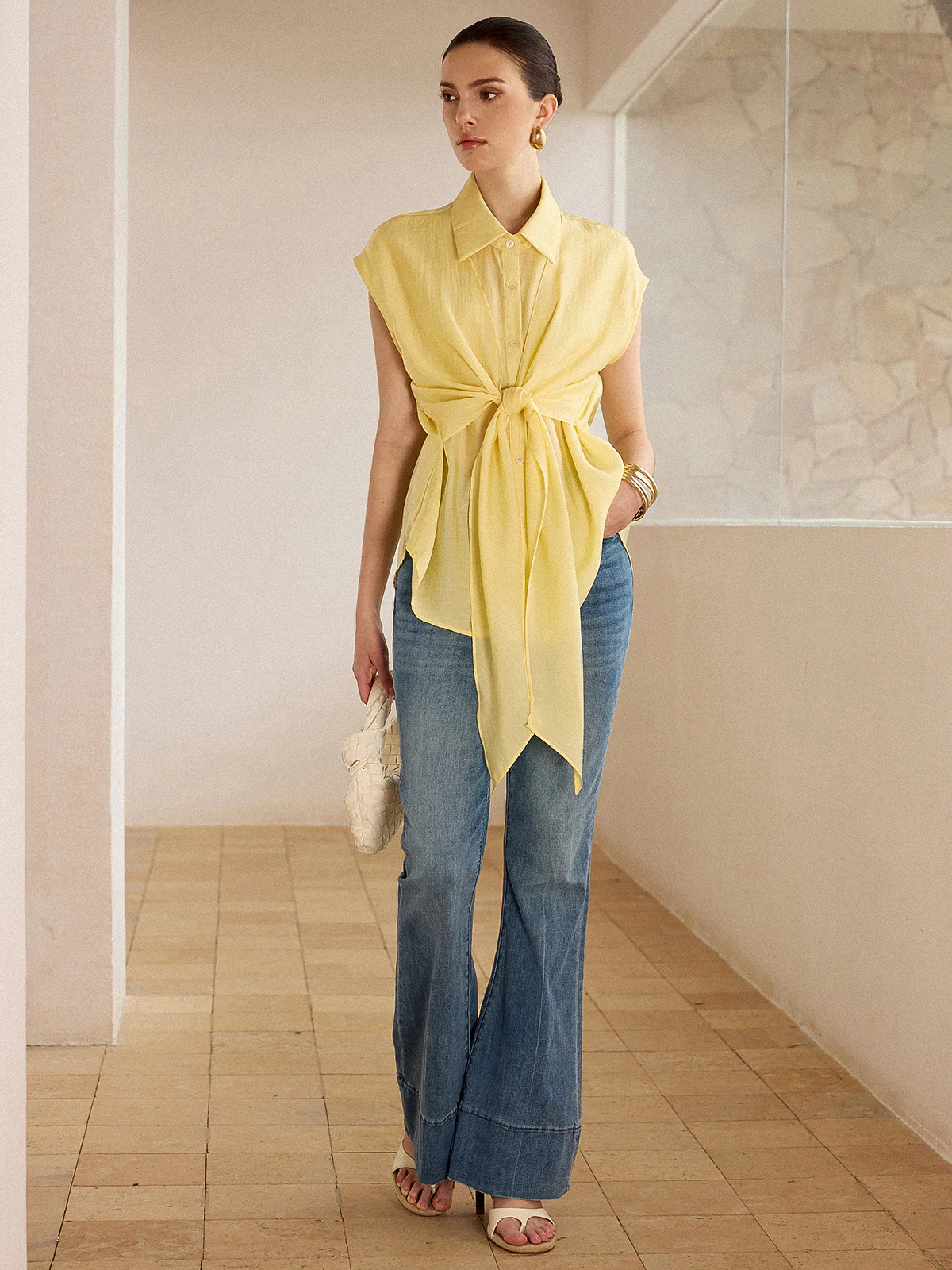 Sleeveless Tie-Front Blouse - Image 3