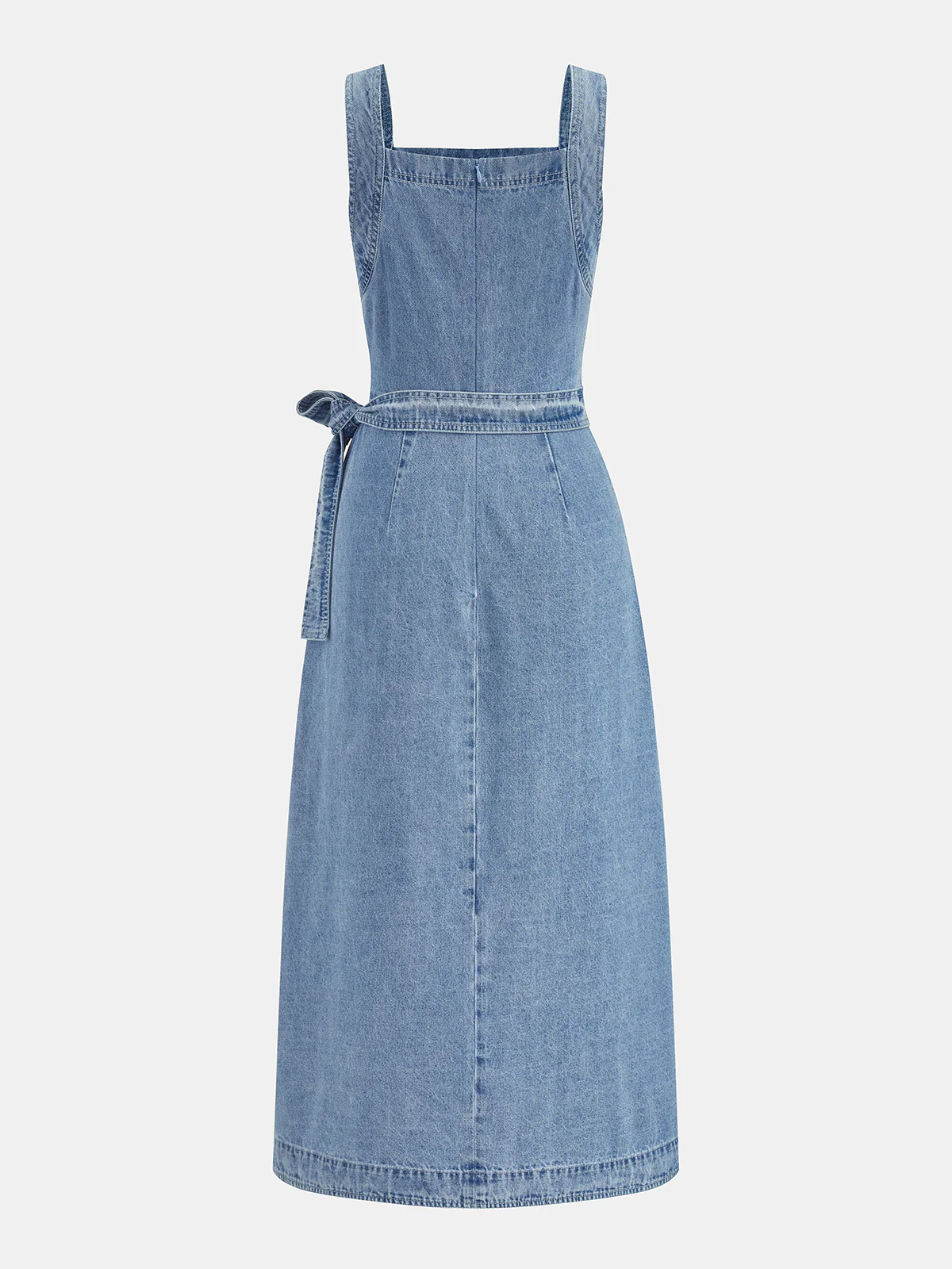 Sleeveless Tie Waist Denim Midi Dress - Image 2