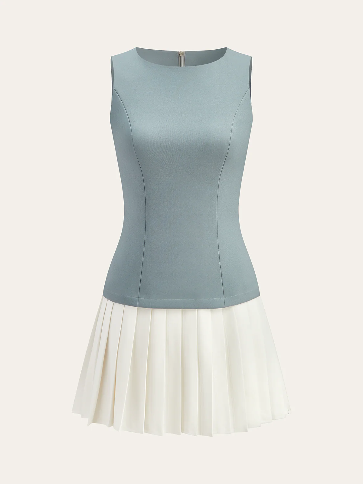 Sleeveless Top Pleated Skirt Paneled Mini Dress - Image 2