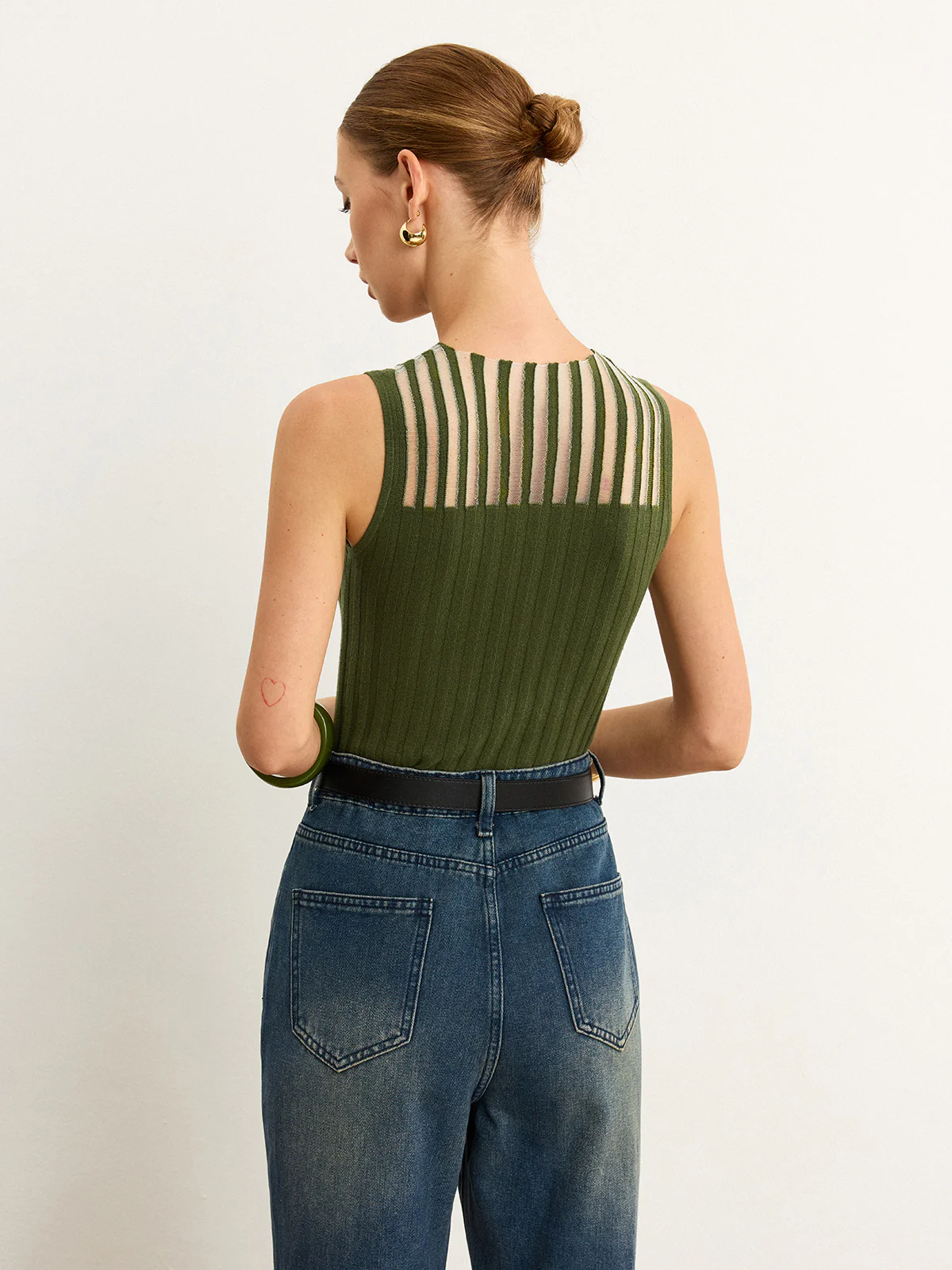 Sleeveless Top with Striped Sheer Detail - Image 6