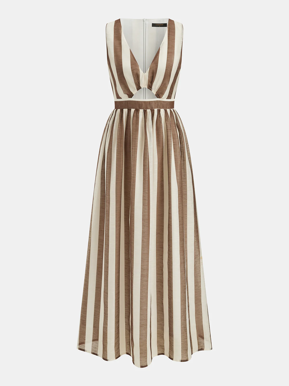 Sleeveless V-Neck Striped Cut-Out Maxi Dress