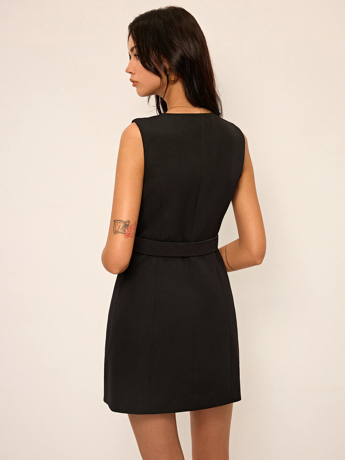 Sleeveless Wrap Mini Dress with Metal Buckle Belt - Image 5