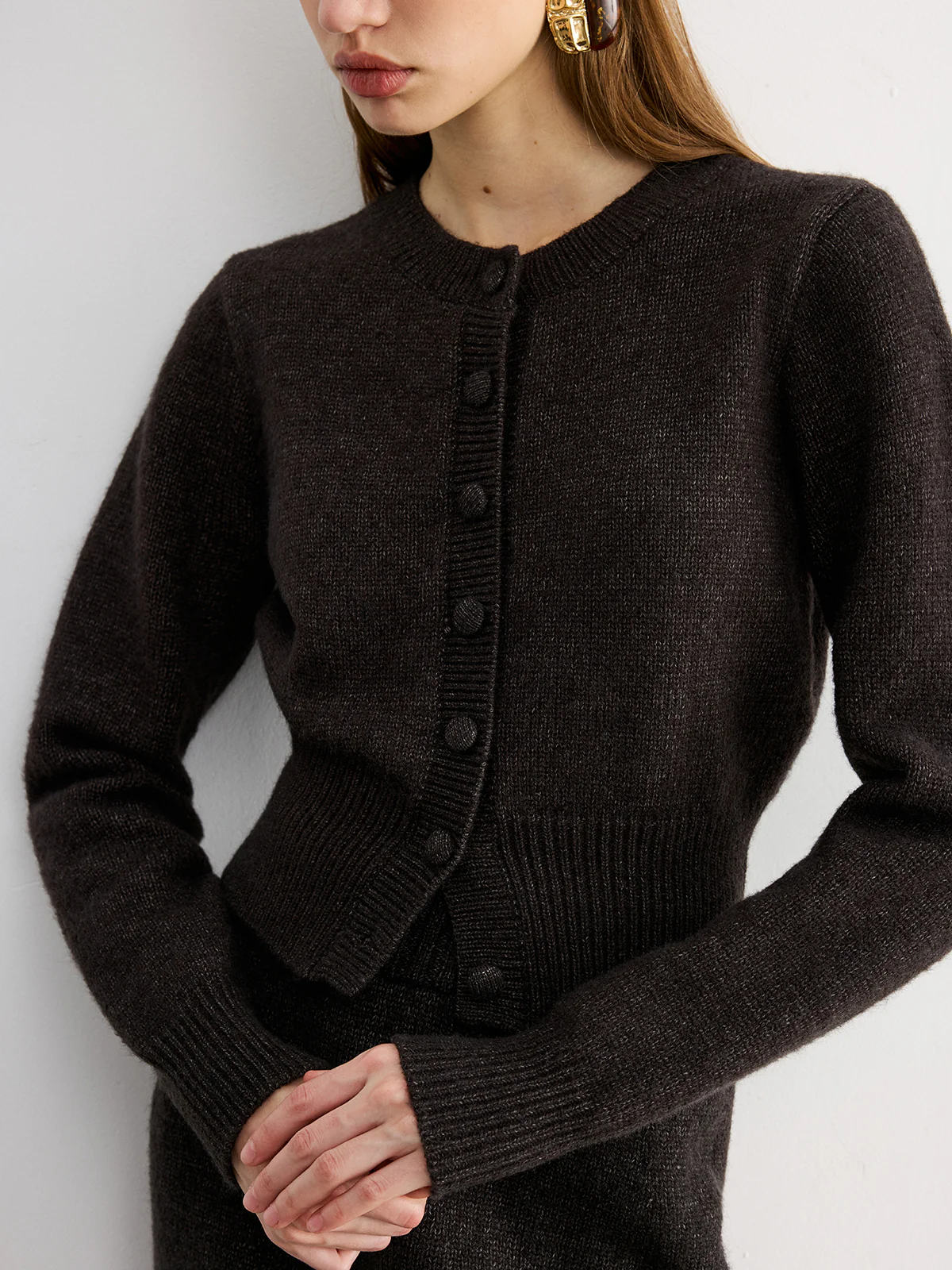 Slim-Fit Knit Cardigan and Mini Skirt Set - Image 2