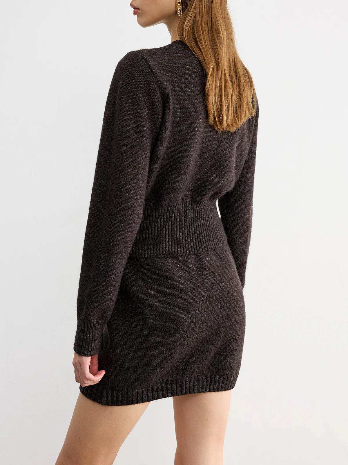 Slim-Fit Knit Cardigan and Mini Skirt Set - Image 5