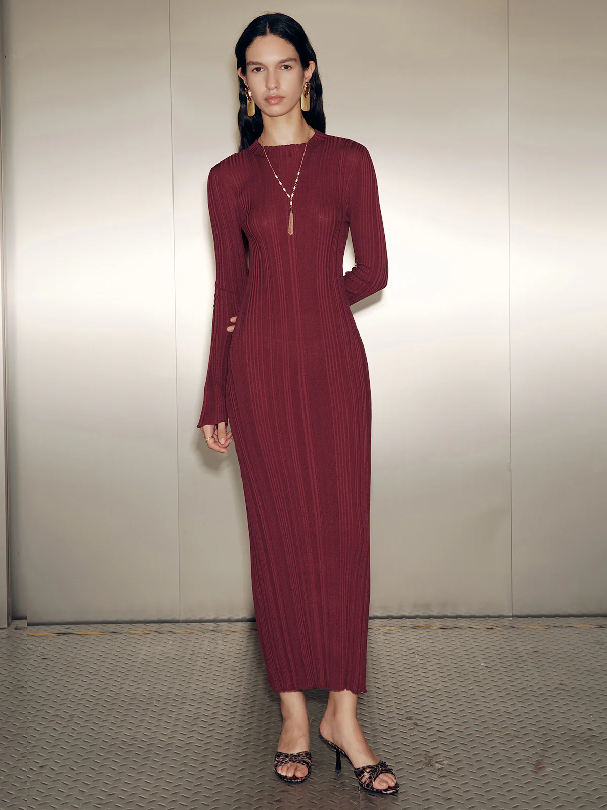 Slim-Fit Long Sleeve Knit Maxi Dress - Image 6