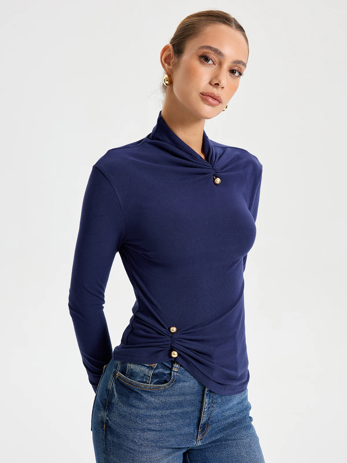 Slim Fit Soft Touch Long Sleeve T-shirt with Metal Pin - Image 4