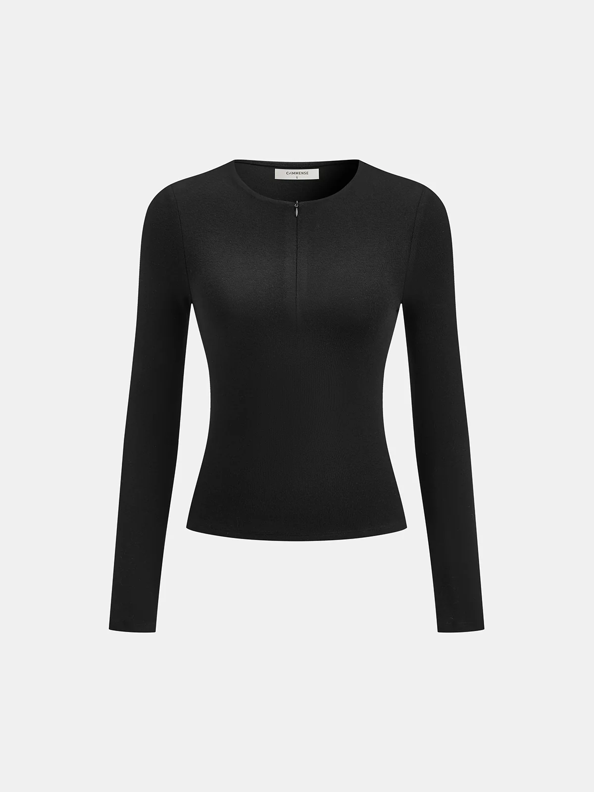 Slim Fit Zip-Front Long Sleeve T-Shirt - Image 2