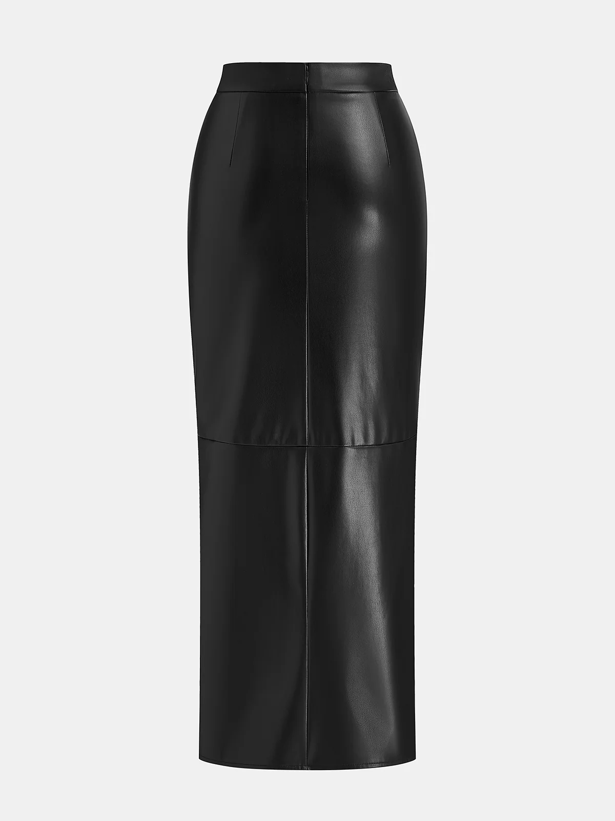 Slit Pleated Fitted PU Midi Skirt - Image 2