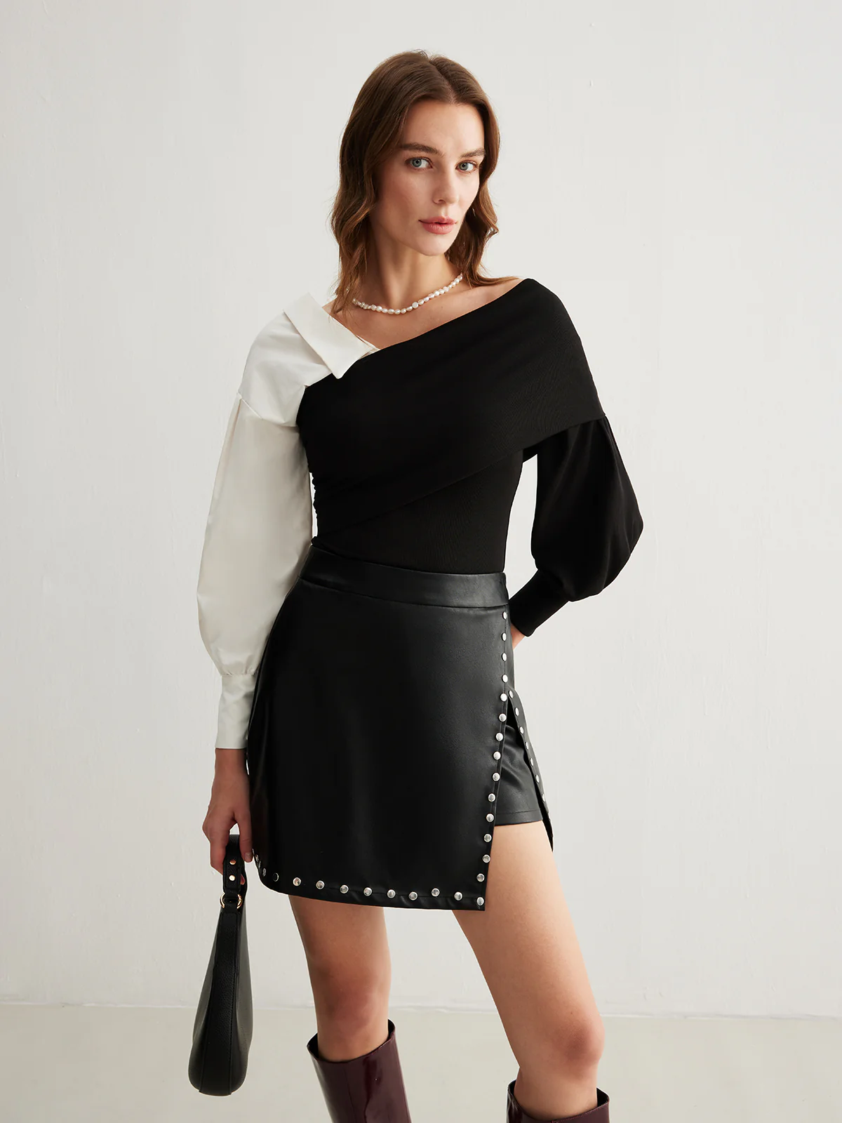 Slit Studded Faux Leather Mini Skirt - Image 3
