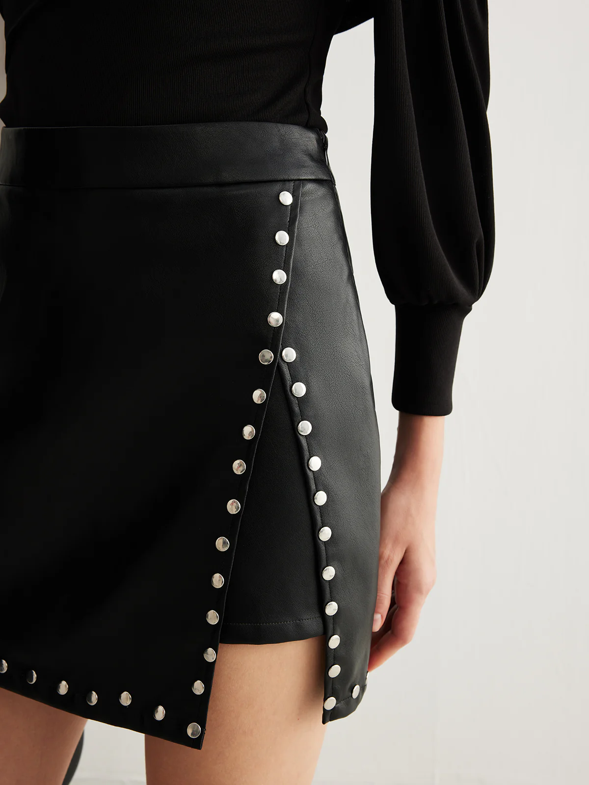 Slit Studded Faux Leather Mini Skirt - Image 4