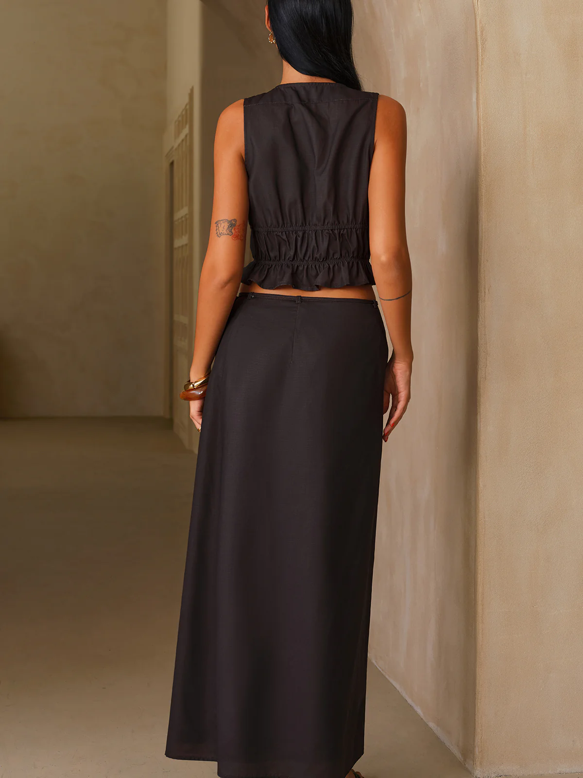 Smocked Crop Top & Printed Maxi Skirt Set - Image 6