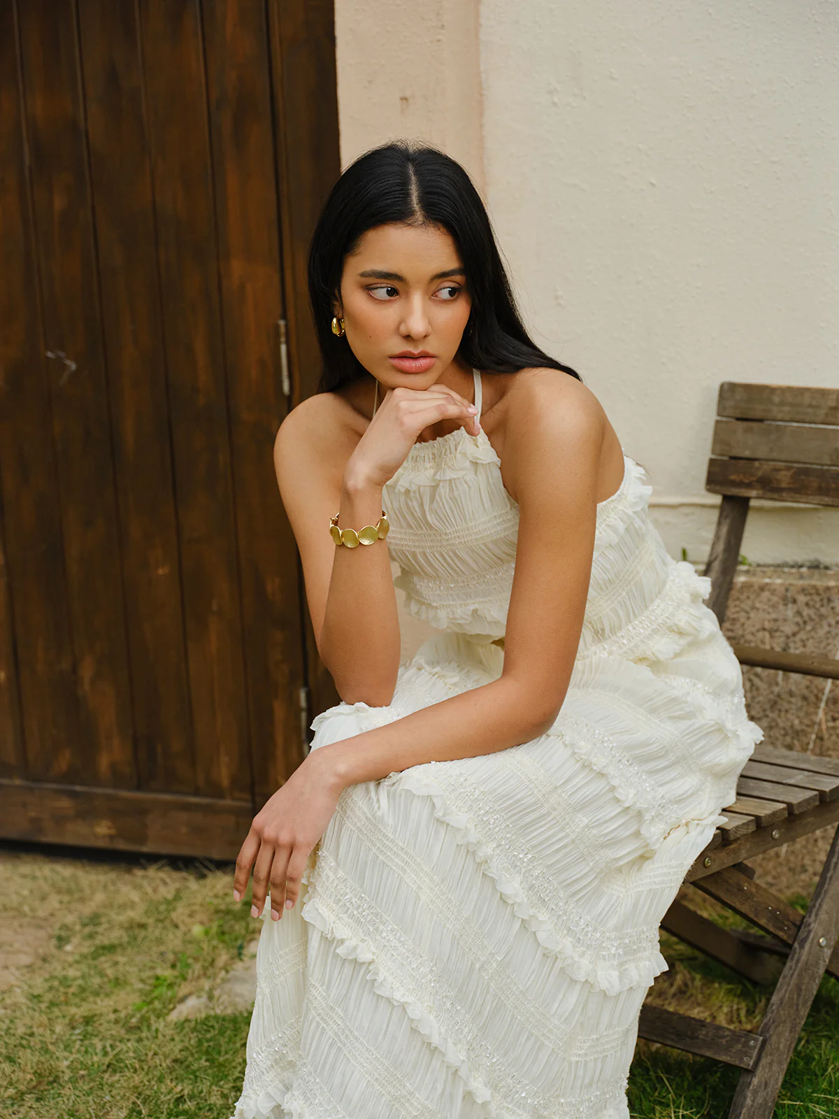 Smocked Halter Crop Top With Tiered Skirt Set - Image 7