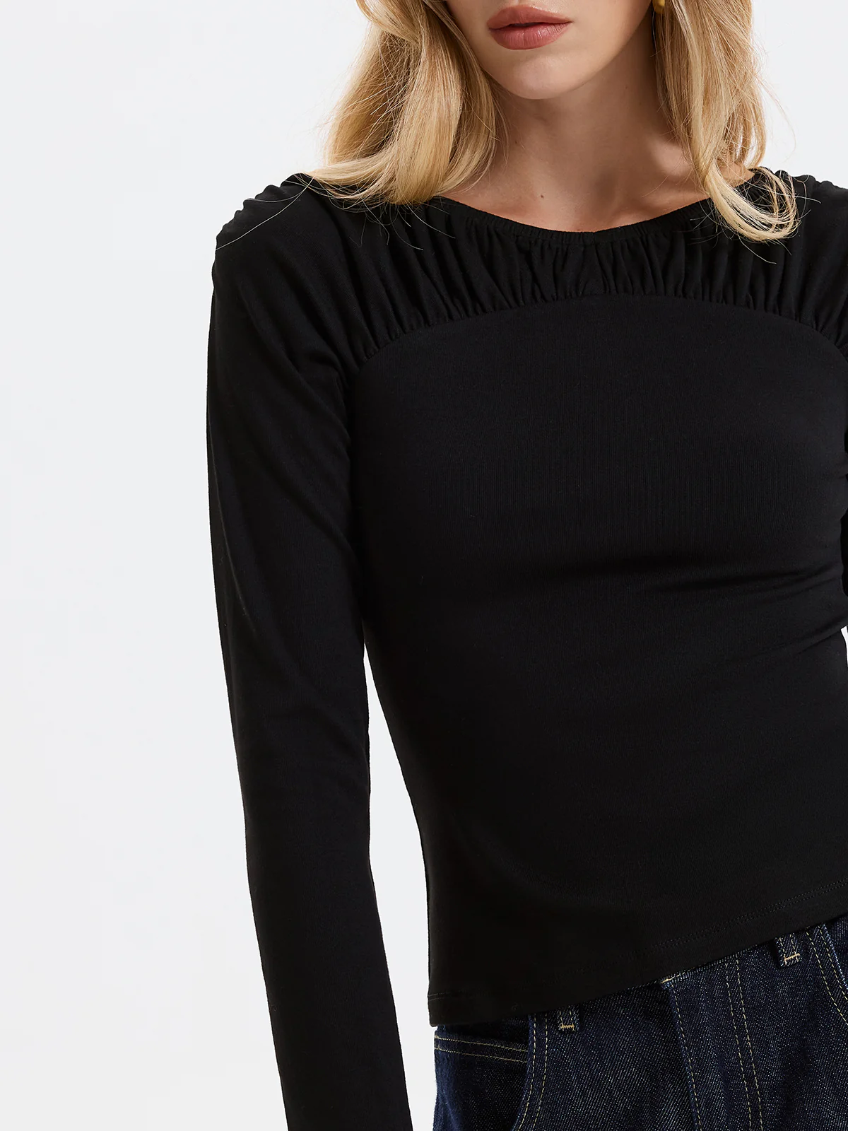 Smocked Neck Long-Sleeve Blouse - Image 2