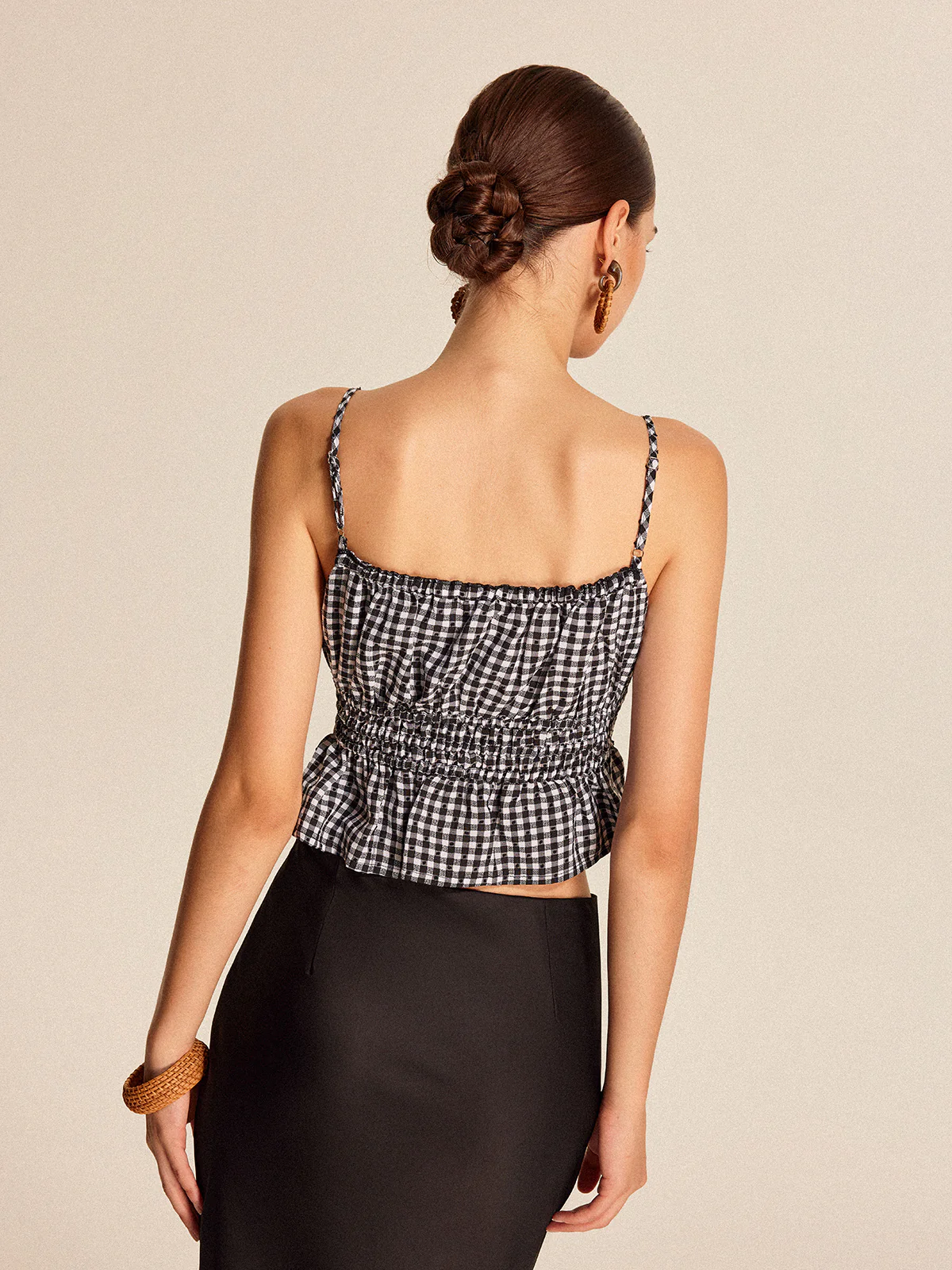 Smocked Peplum Gingham Cami Top - Image 7