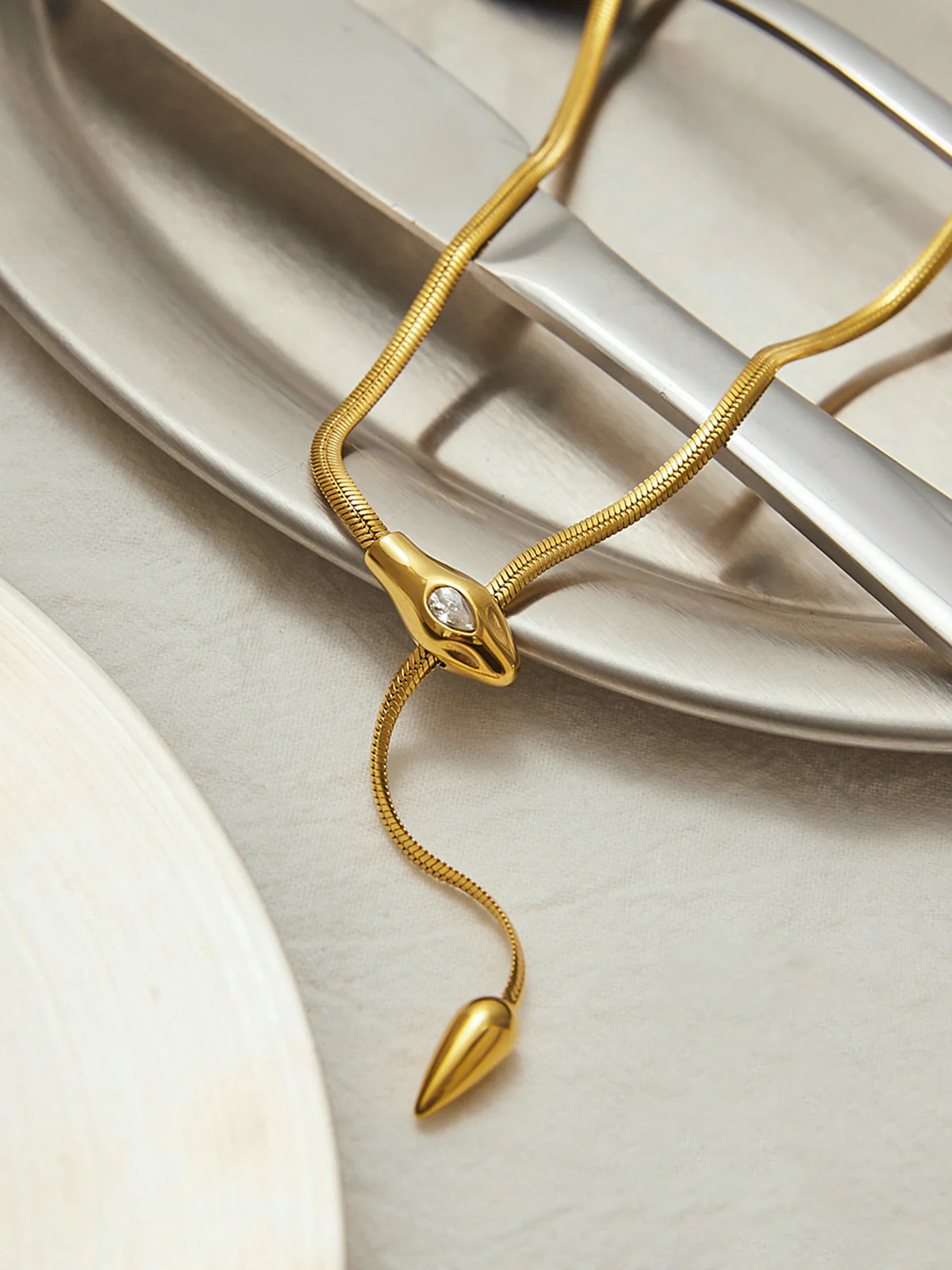 Snake Design Snake Chain Lariat Necklace - Image 4