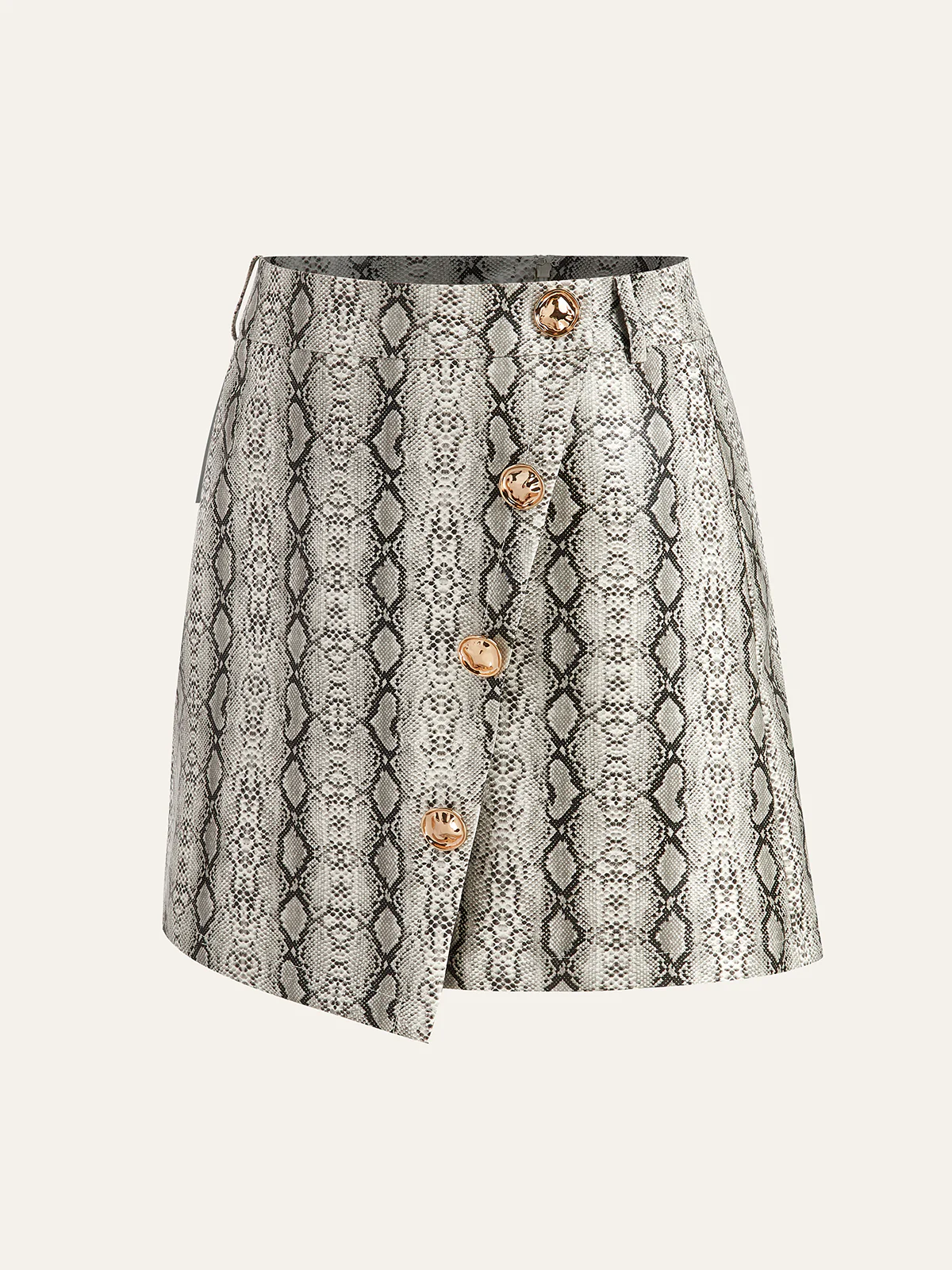 Snake Print Asymmetric PU Leather Mini Skirt - Image 2