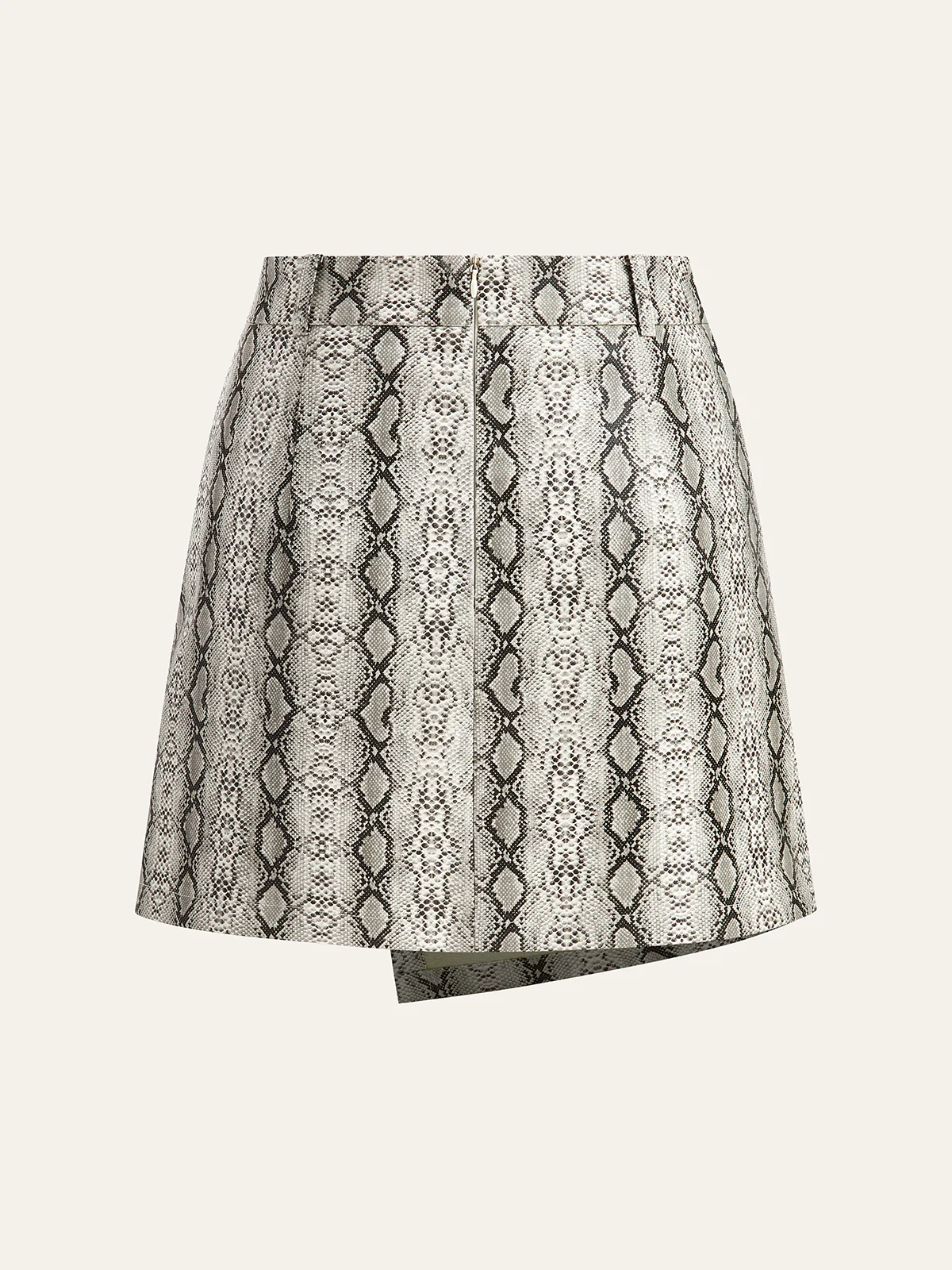 Snake Print Asymmetric PU Leather Mini Skirt - Image 3