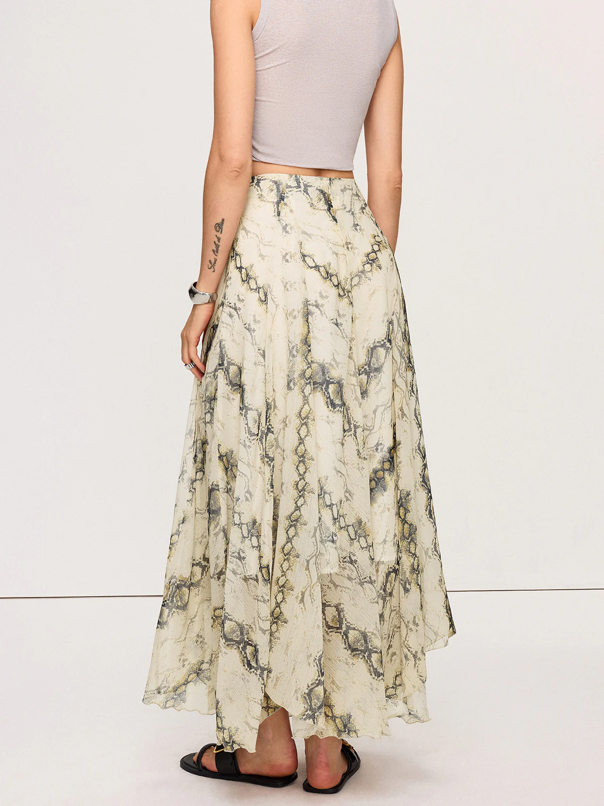 Semi-Sheer Snake Print Flowy Maxi Skirt - Image 5