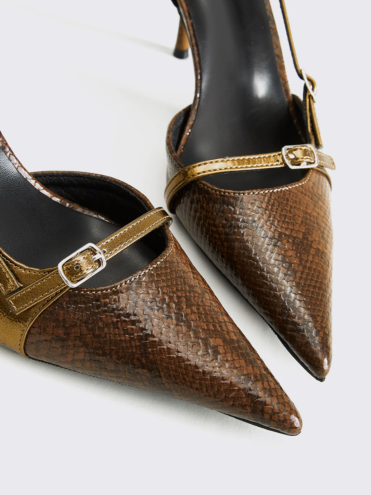 Snakeskin Printed Buckle Pumps - Image 6