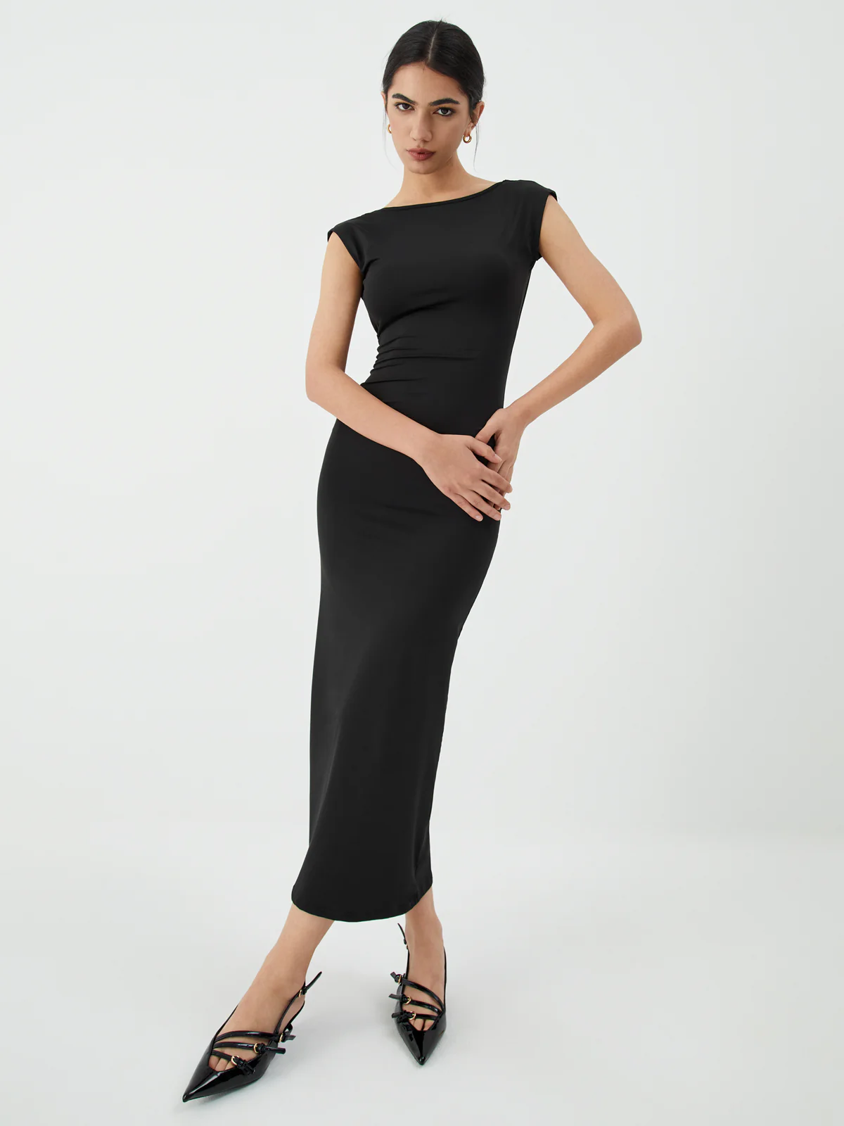 Solid Backless Midi Dress - Image 3