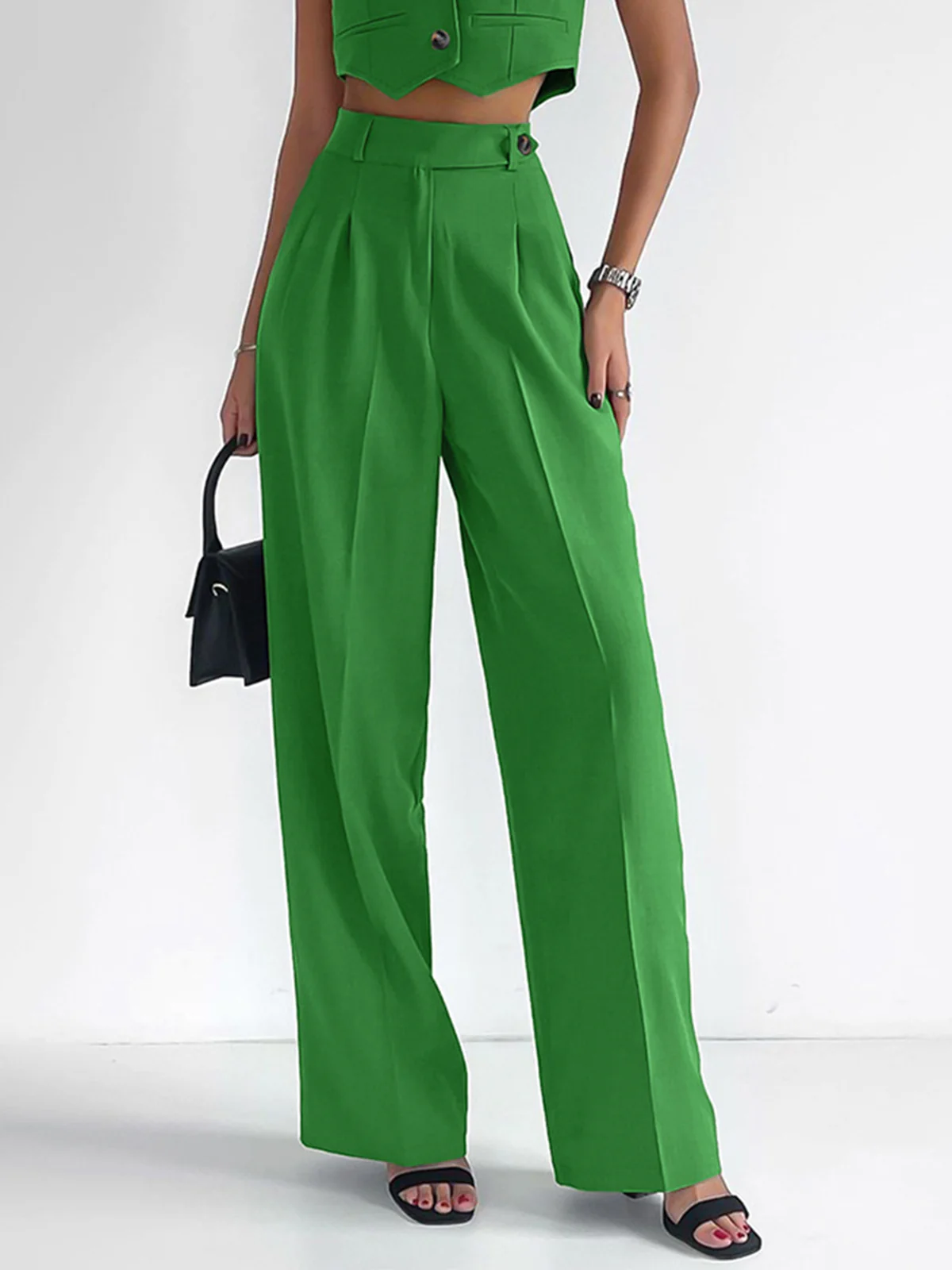 Solid Button Front Waistcoat With Pants Set - Image 4