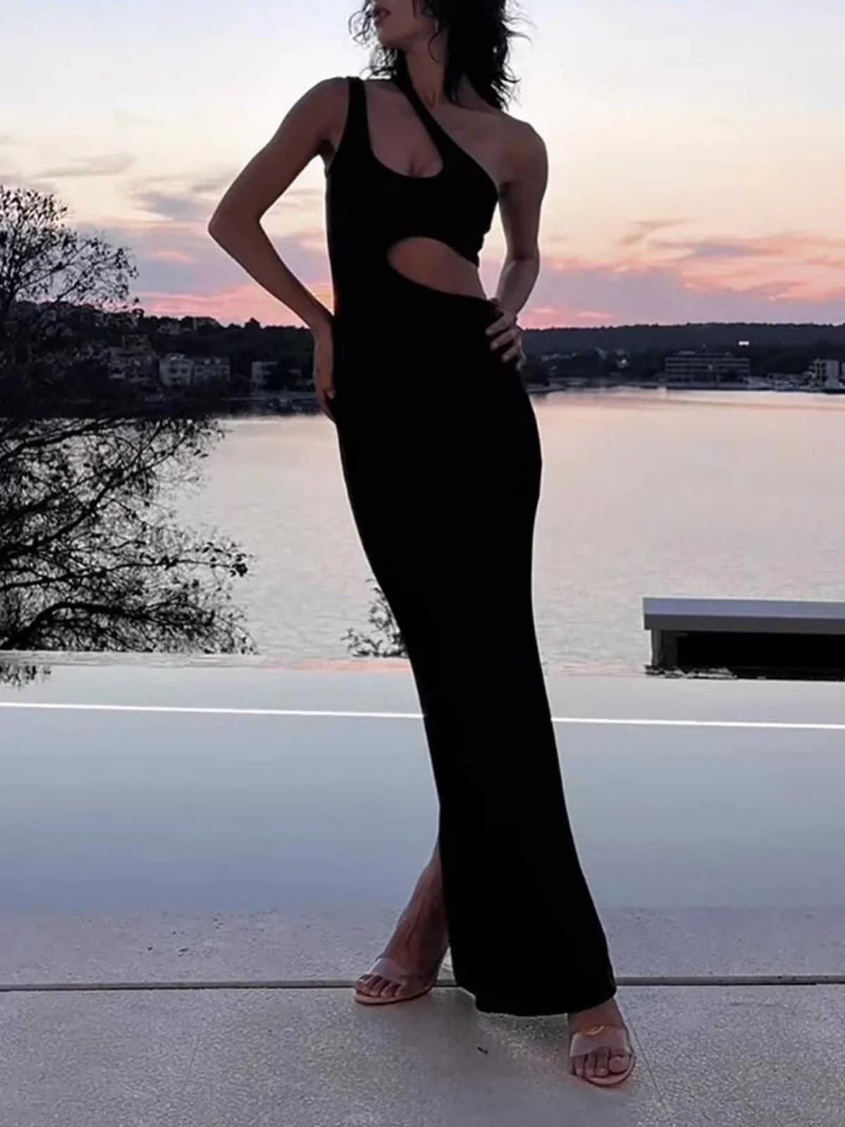 Solid Cutout Cami Long Dress - Image 2