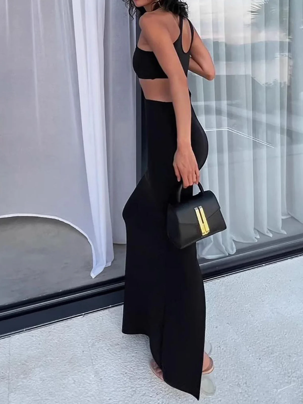 Solid Cutout Cami Long Dress - Image 4
