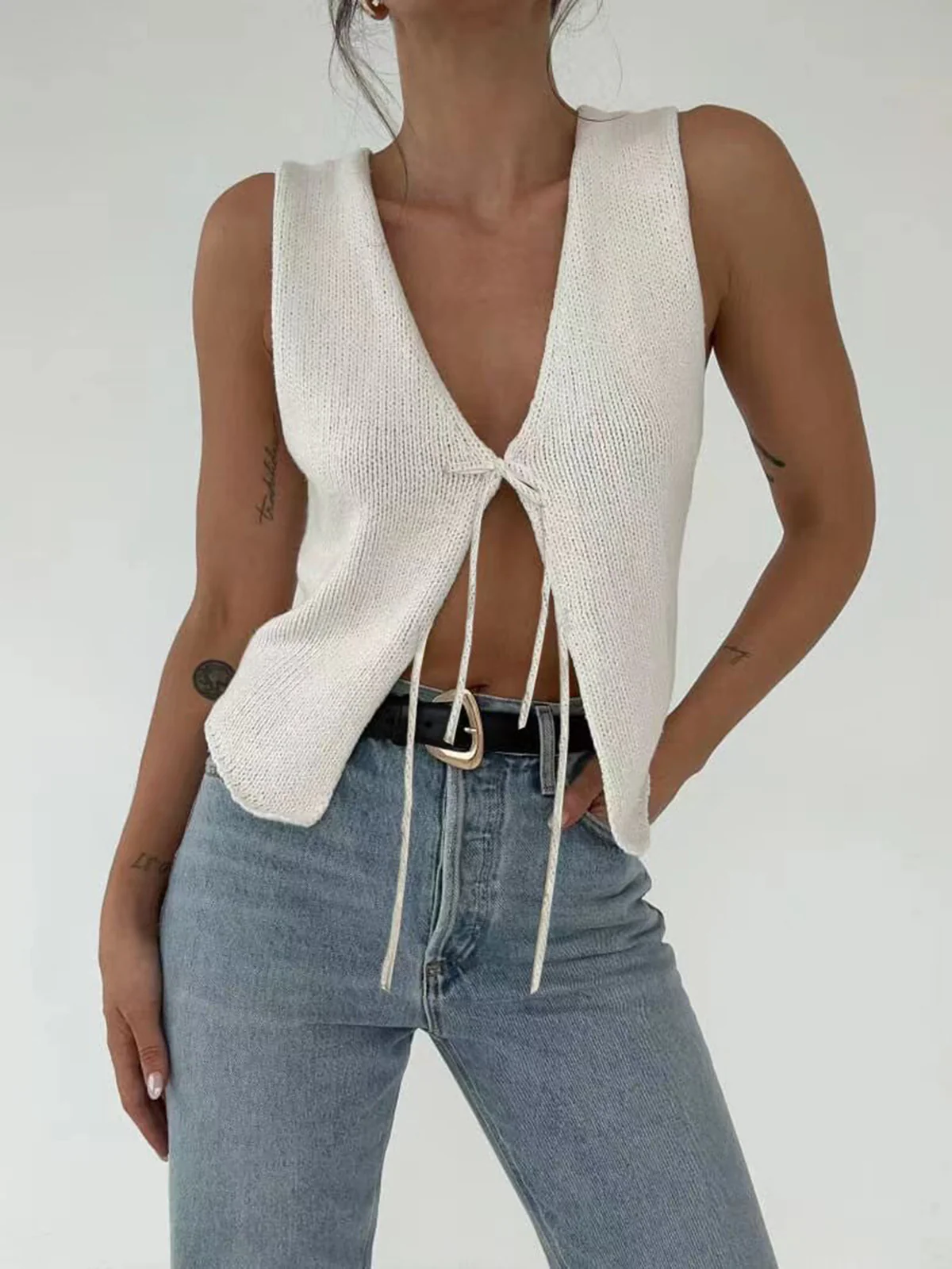Solid Knotted Sweater Vest - Image 2