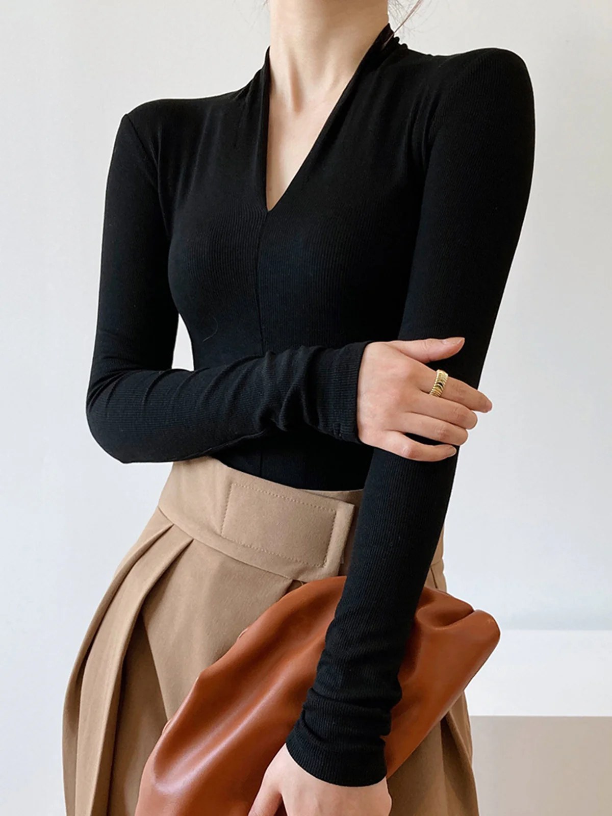 Solid Long Sleeve Knit Top - Image 4