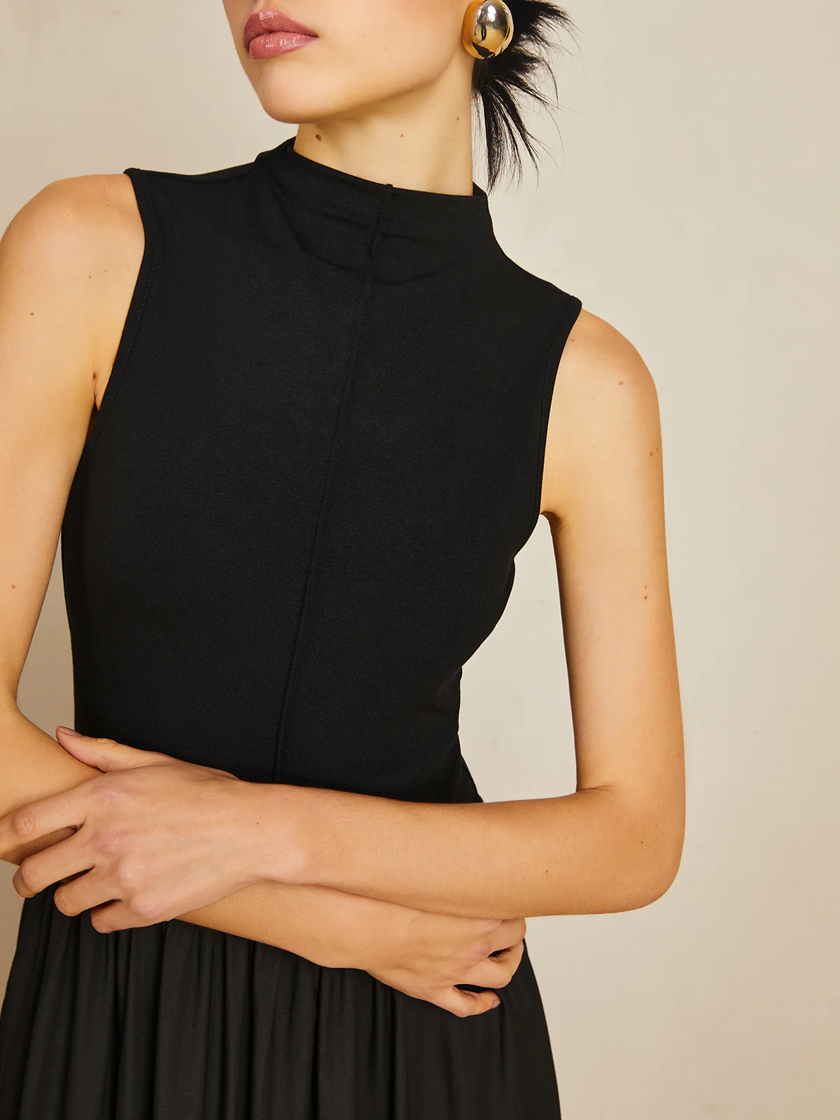 Solid Mock Neck Sleeveless Long Dress - Image 5