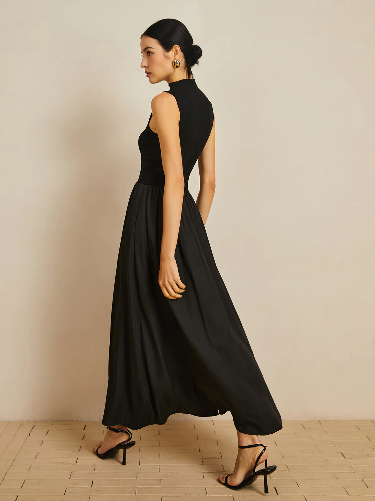 Solid Mock Neck Sleeveless Long Dress - Image 6