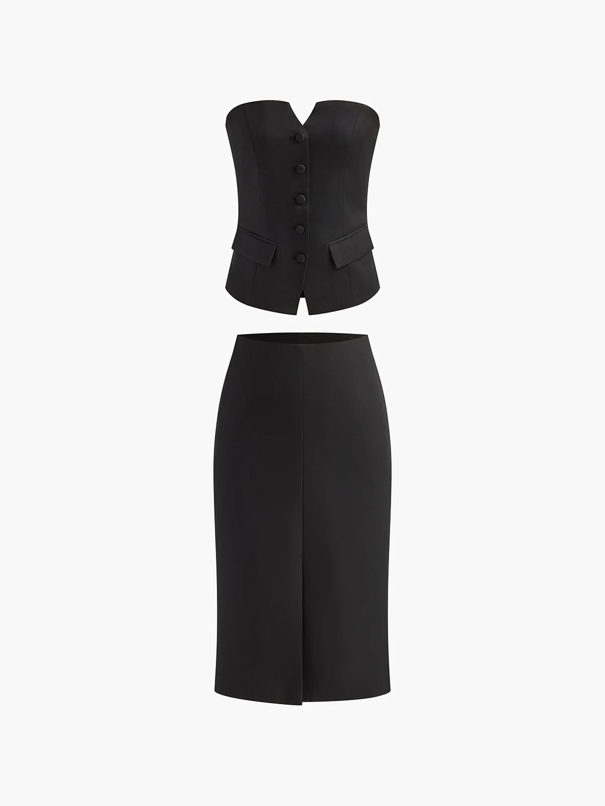 Solid Off Shoulder Split Skirt Set - Image 10