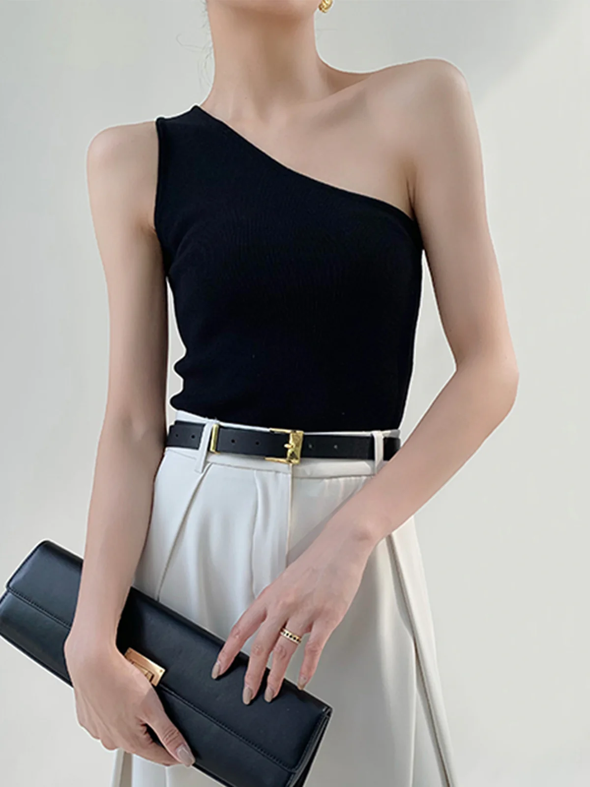 Solid One Shoulder Top - Image 3