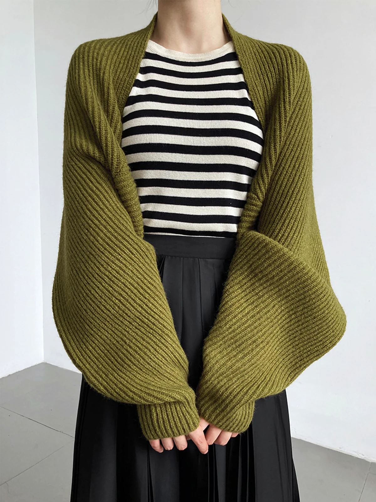 Solid Open-Front Shrug Sweater - Image 3