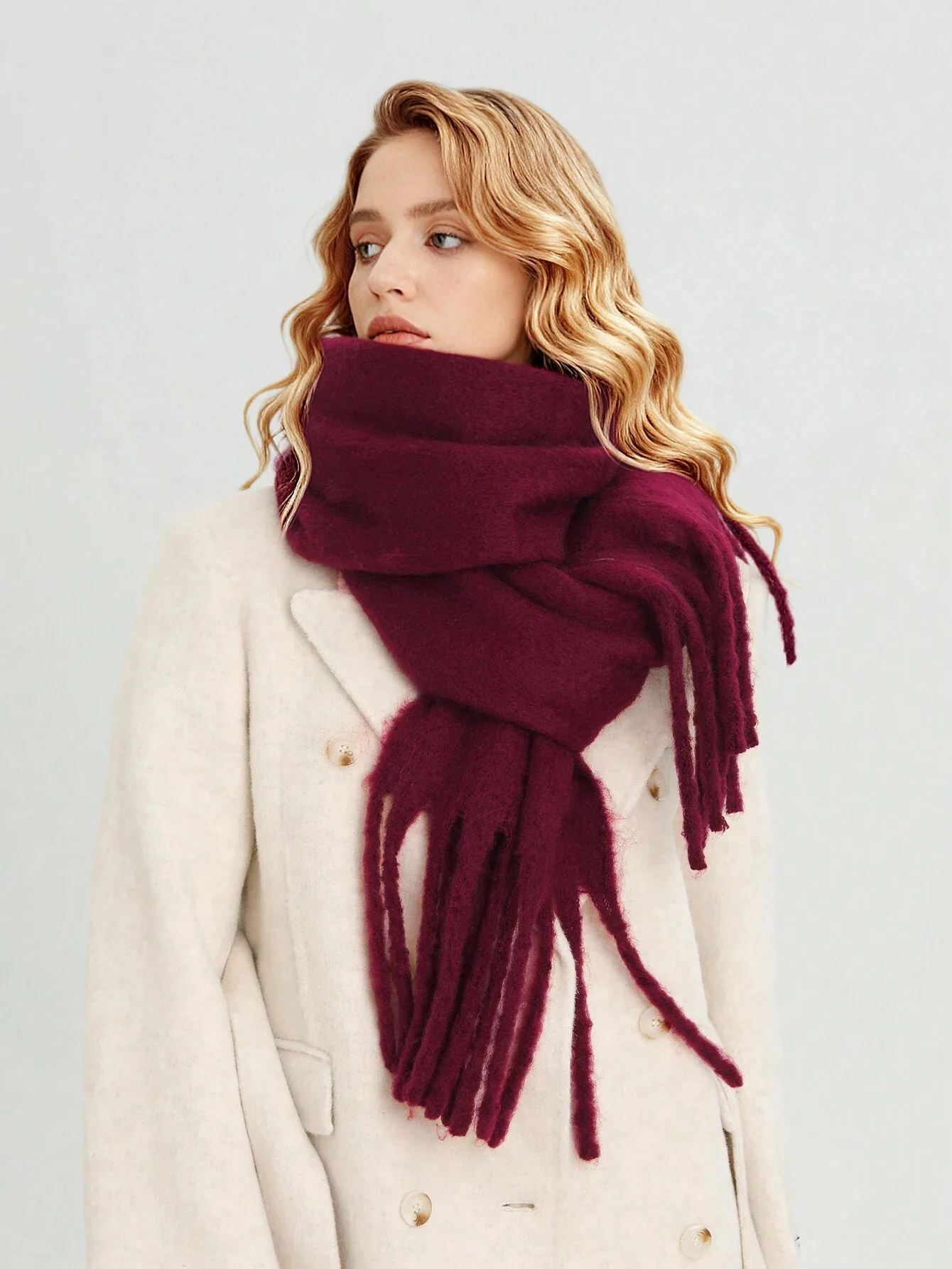 Solid Oversized Fringed Scarf - Image 3