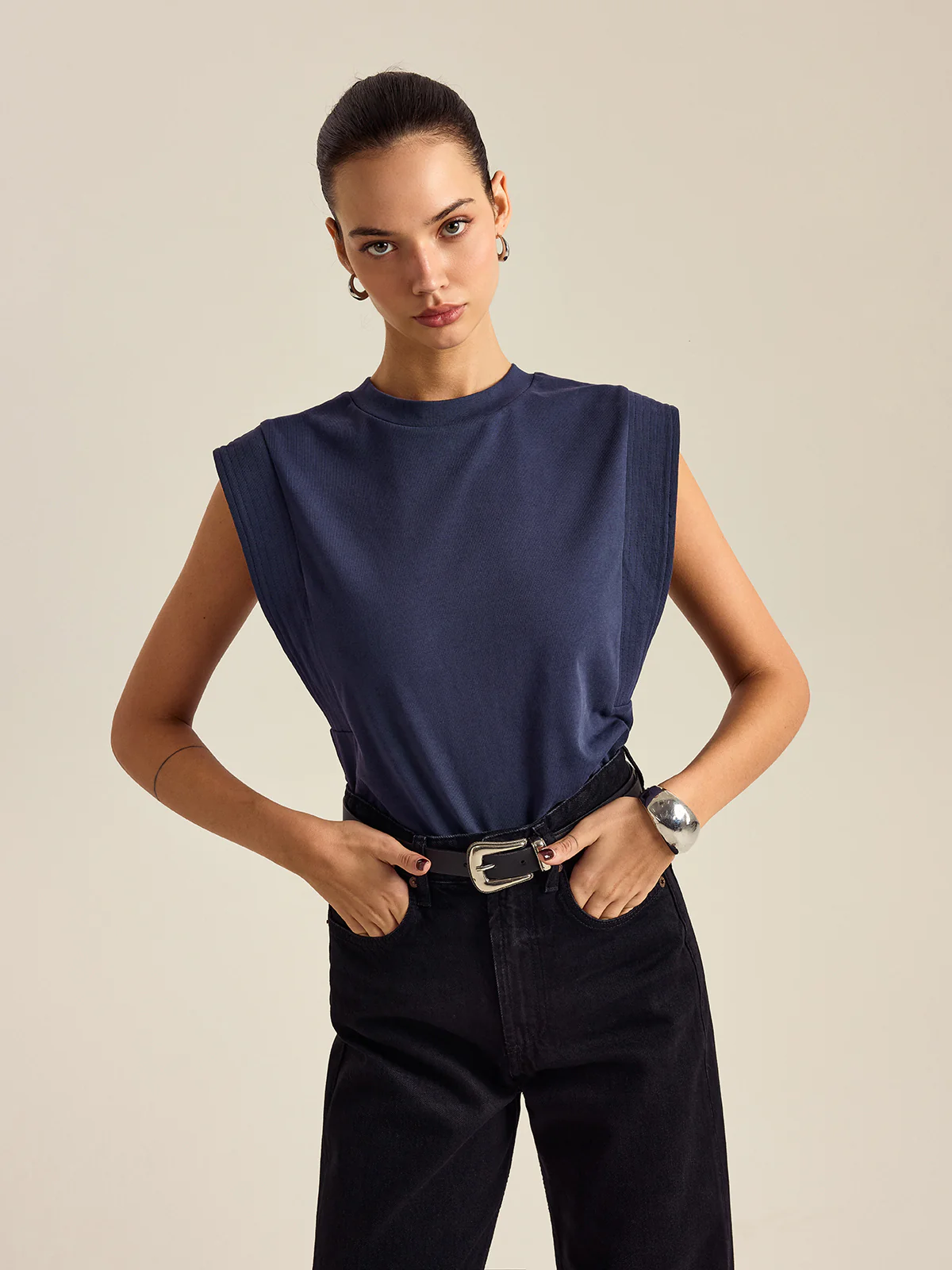 Cotton Crew Neck Sleeveless Top - Image 2