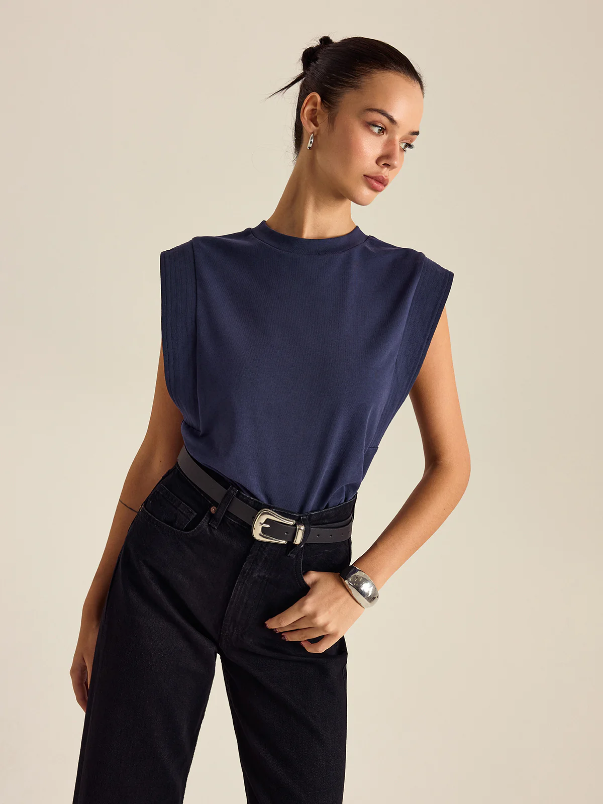 Cotton Crew Neck Sleeveless Top - Image 3